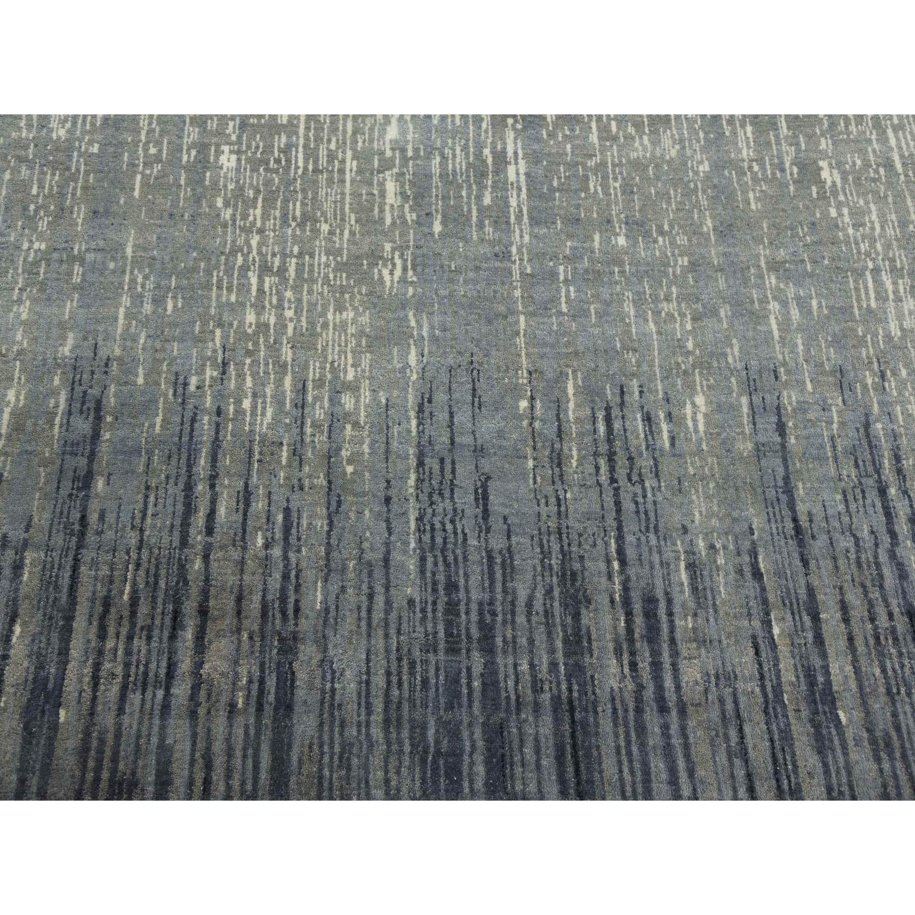 6'1"x9'2" Gray and Blue, Modern Ombre Design Densely Woven, Pure Wool Hand Knotted, Oriental Rug HR75182 - Image 8