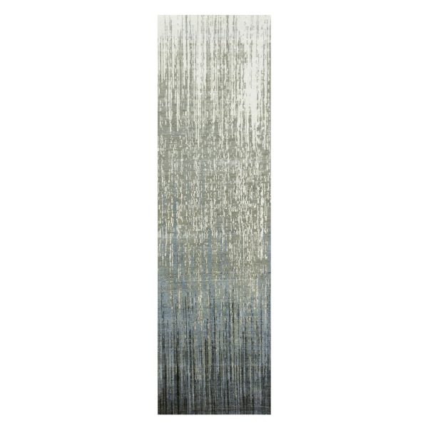 2'6"x10'2" Gray and Blue, Pure Wool Hand Knotted, Modern Ombre Design Densely Woven, Runner Oriental Rug HR75184