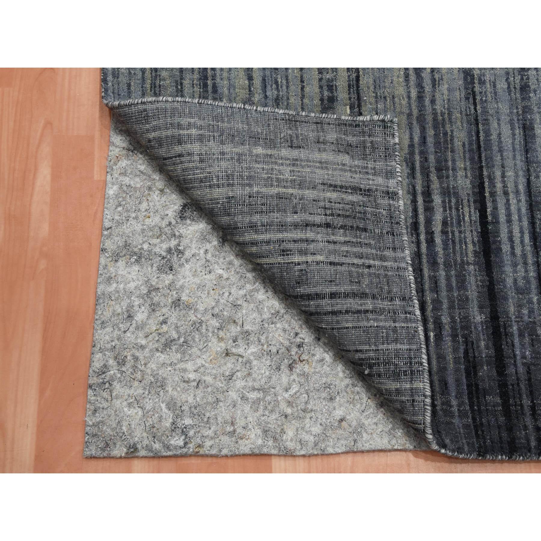 2'6"x10'2" Gray and Blue, Pure Wool Hand Knotted, Modern Ombre Design Densely Woven, Runner Oriental Rug HR75184 - Image 3