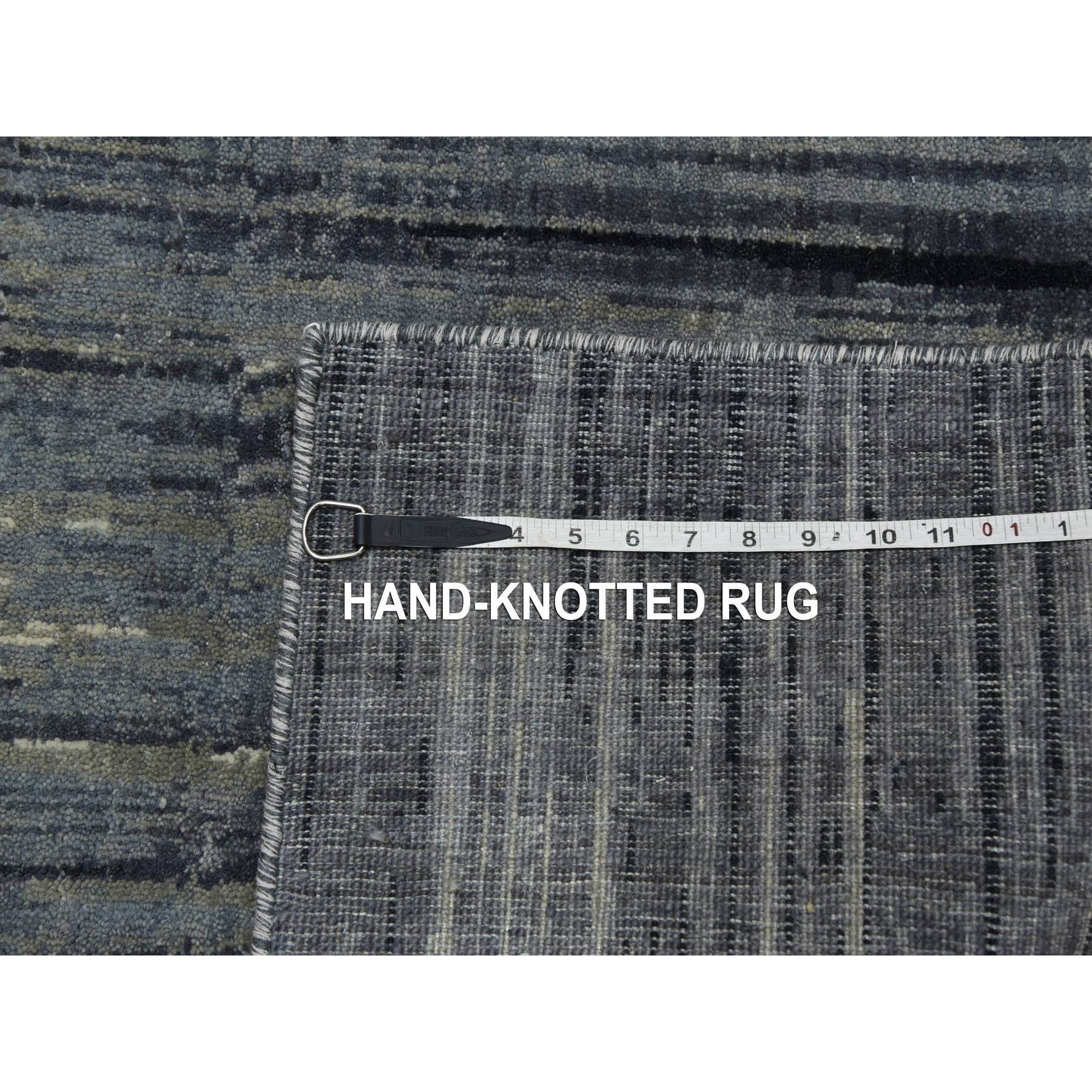 2'6"x10'2" Gray and Blue, Pure Wool Hand Knotted, Modern Ombre Design Densely Woven, Runner Oriental Rug HR75184 - Image 7