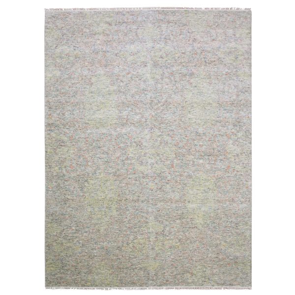 8'10"x12' Colorful, Modern Salt and Pepper Design, Vegetable Dyes Thick and Plush Washed Out, Soft Luxurious Wool Hand Knotted, Oriental Rug HR75189