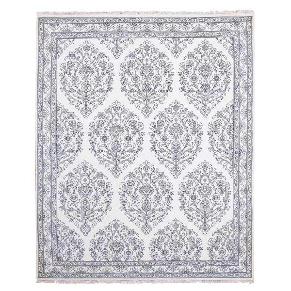 8'x9'9" Ivory, Hand Knotted 100% Cotton, Agra with Mughal Flower Bouquet Design, Oriental Rug HR75215