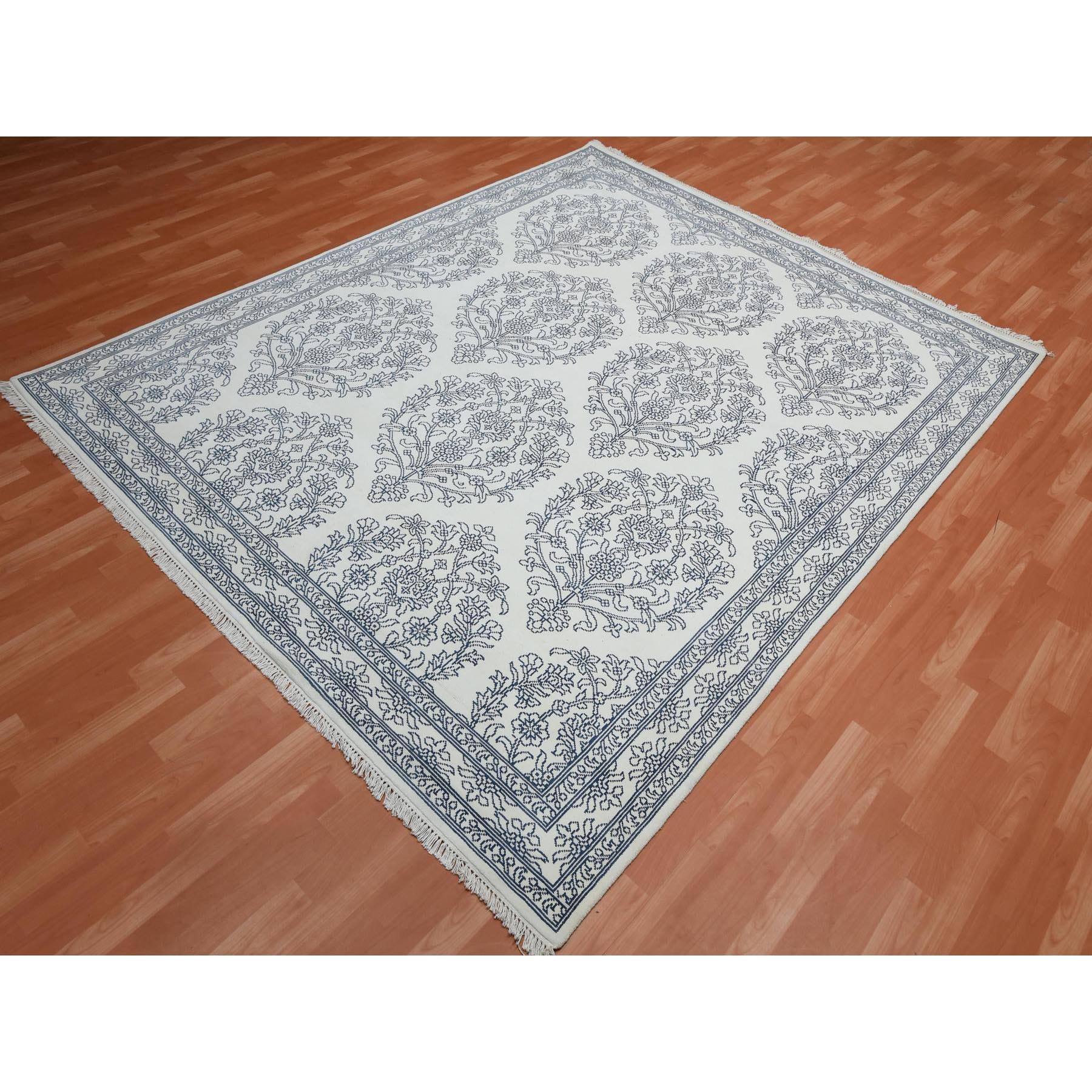 8'x9'9" Ivory, Hand Knotted 100% Cotton, Agra with Mughal Flower Bouquet Design, Oriental Rug HR75215 - Image 4