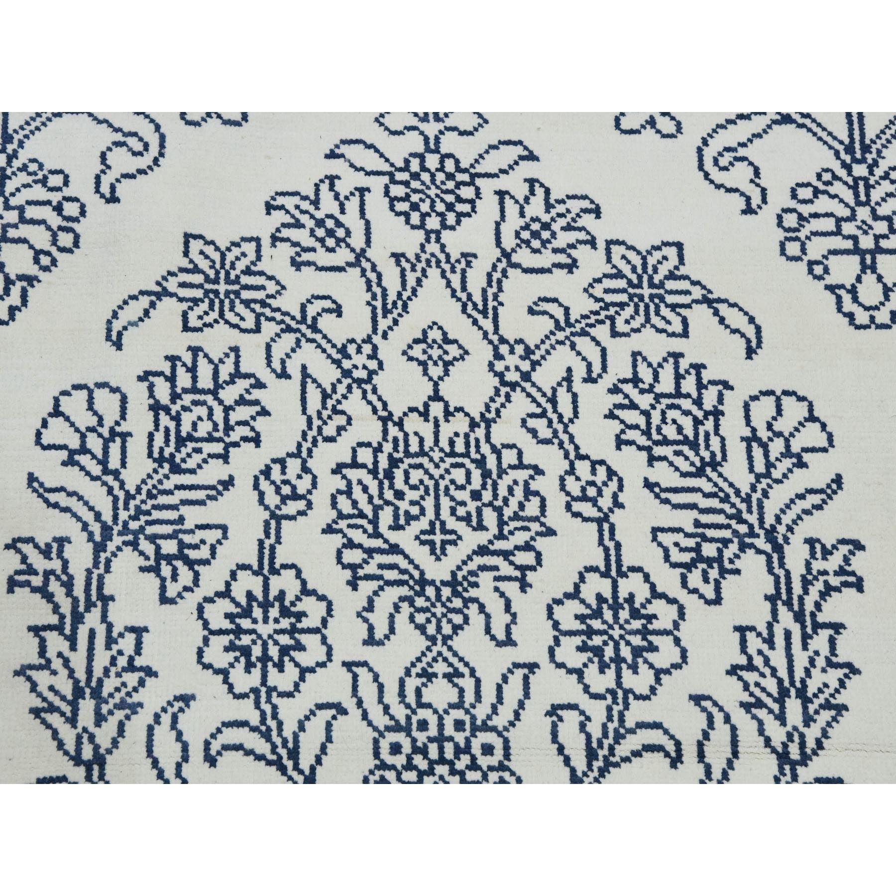 8'x9'9" Ivory, Hand Knotted 100% Cotton, Agra with Mughal Flower Bouquet Design, Oriental Rug HR75215 - Image 9