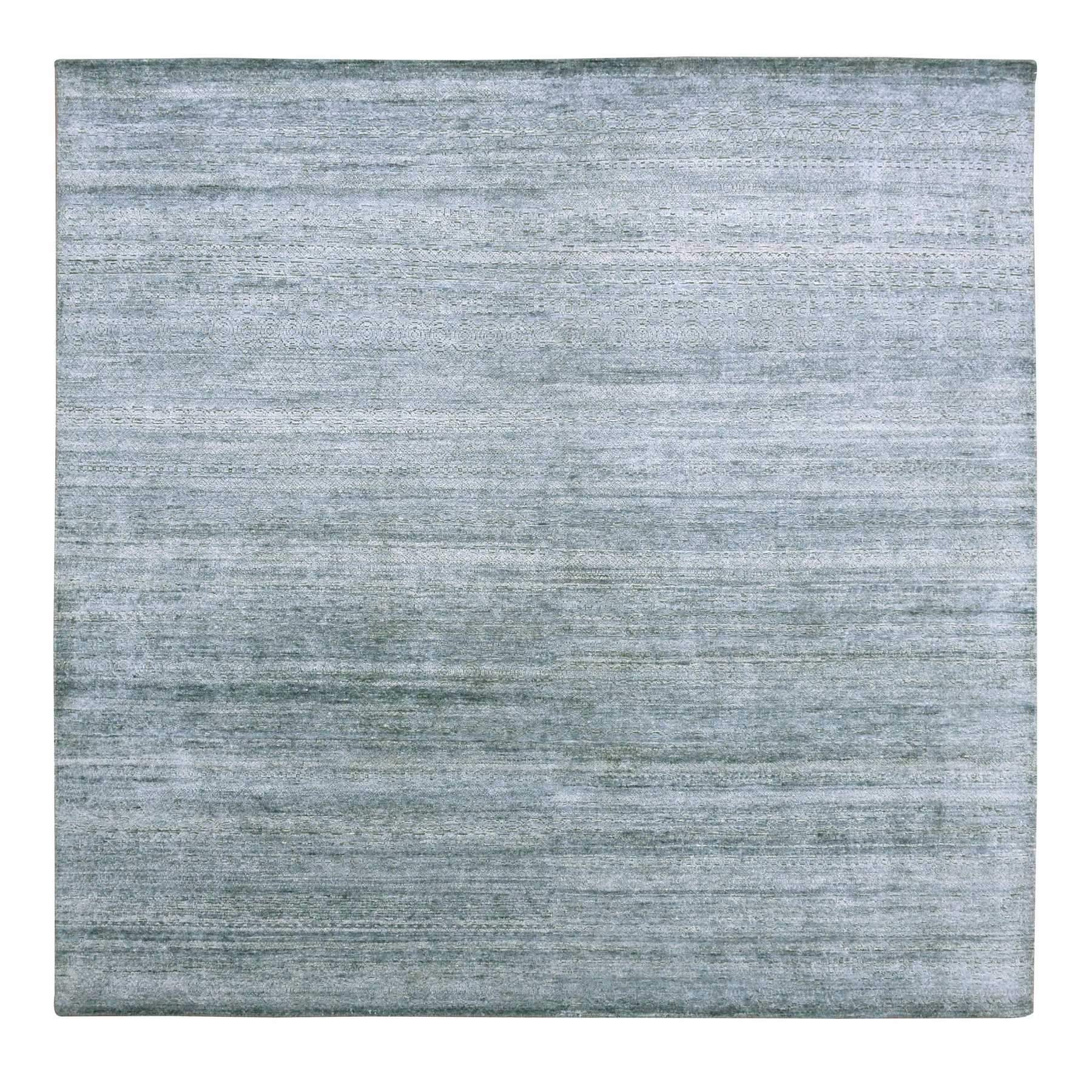 8'10"x8'10" Gray, Plant Based Silk, Transitional Design Raised Pattern Hand Knotted, Square Oriental Rug HR75223