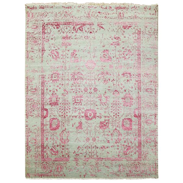 8'10"x11'3" Beige and Pink, Broken Persian Tabriz Erased Design, Wool and Silk Hand Knotted, Oriental Rug HR79275