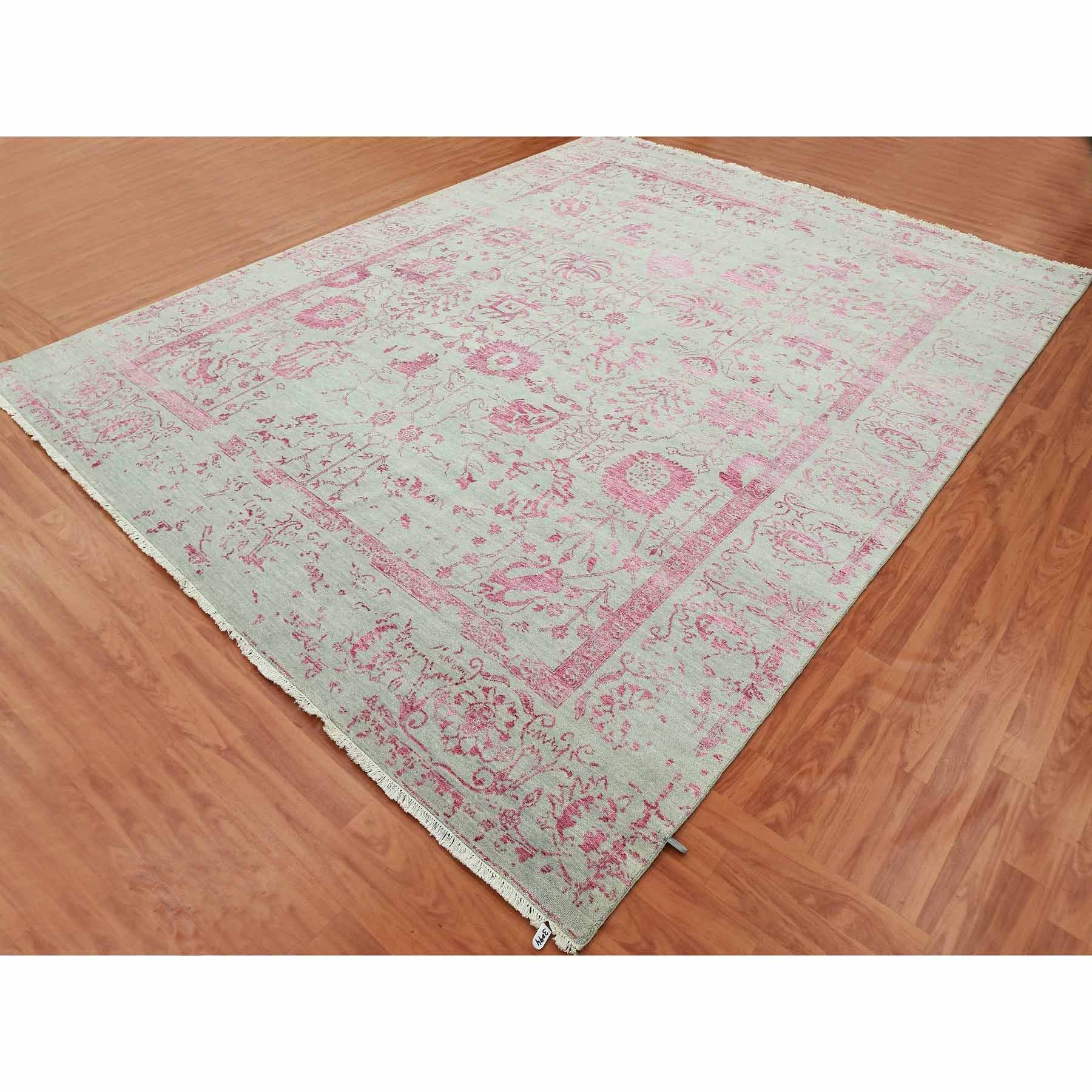 8'10"x11'3" Beige and Pink, Broken Persian Tabriz Erased Design, Wool and Silk Hand Knotted, Oriental Rug HR79275 - Image 4