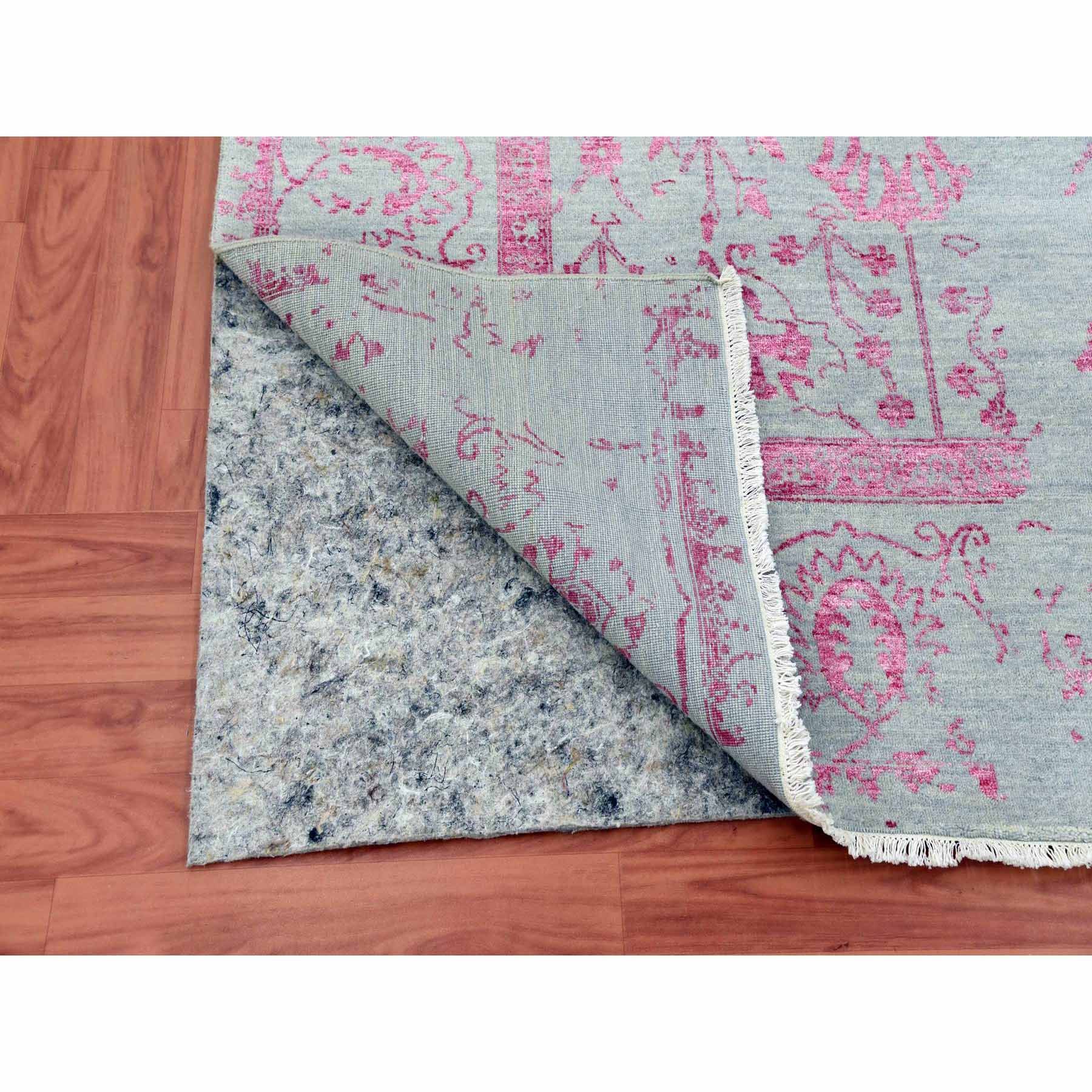 8'10"x11'3" Beige and Pink, Broken Persian Tabriz Erased Design, Wool and Silk Hand Knotted, Oriental Rug HR79275 - Image 5