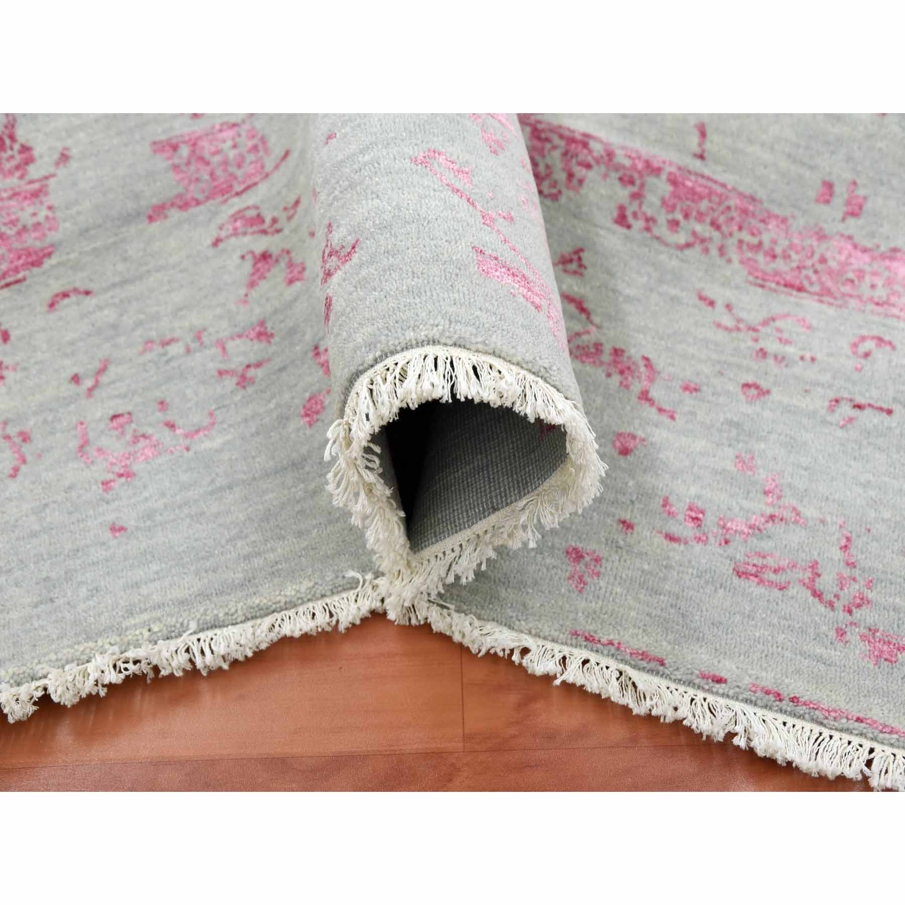 8'10"x11'3" Beige and Pink, Broken Persian Tabriz Erased Design, Wool and Silk Hand Knotted, Oriental Rug HR79275 - Image 6