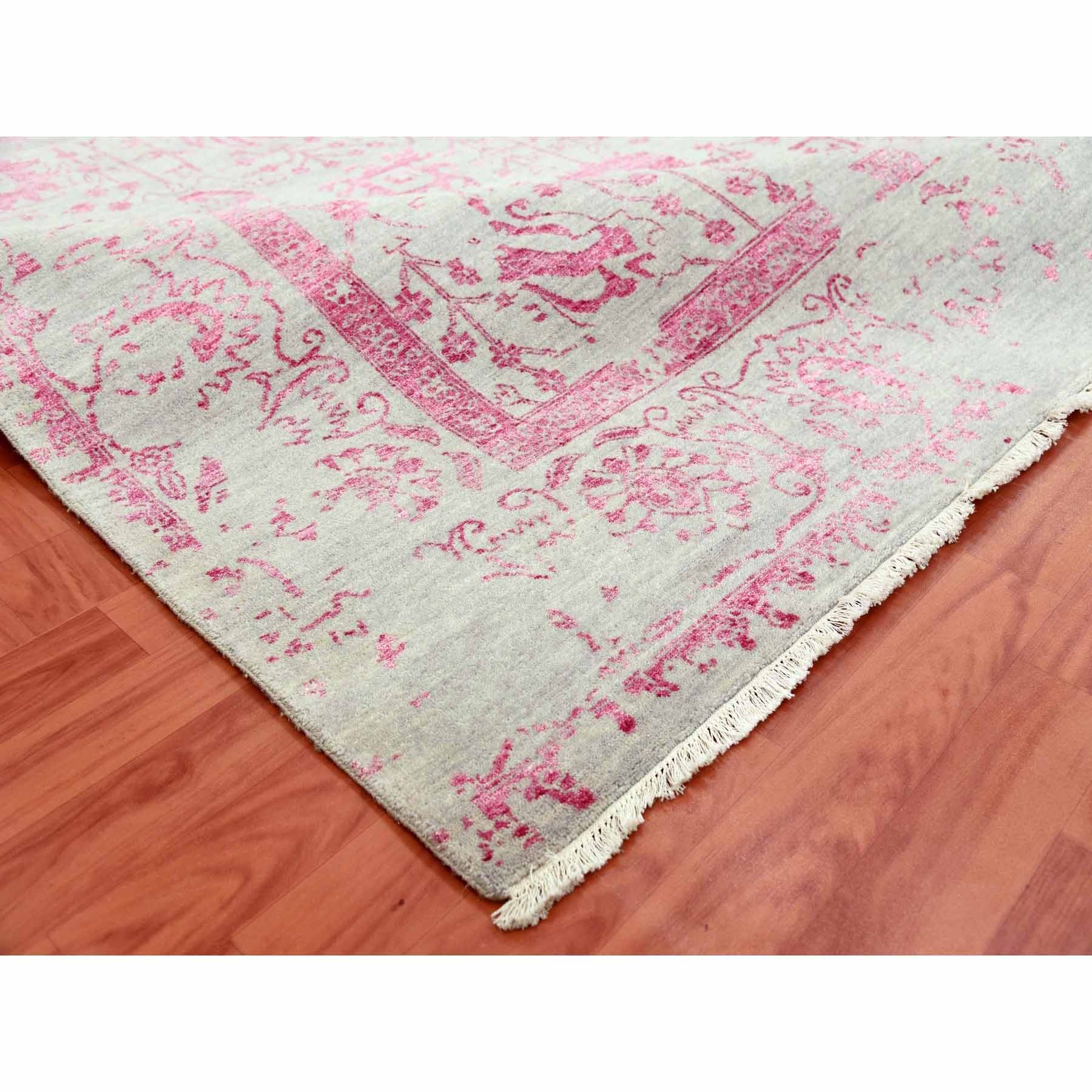 8'10"x11'3" Beige and Pink, Broken Persian Tabriz Erased Design, Wool and Silk Hand Knotted, Oriental Rug HR79275 - Image 7