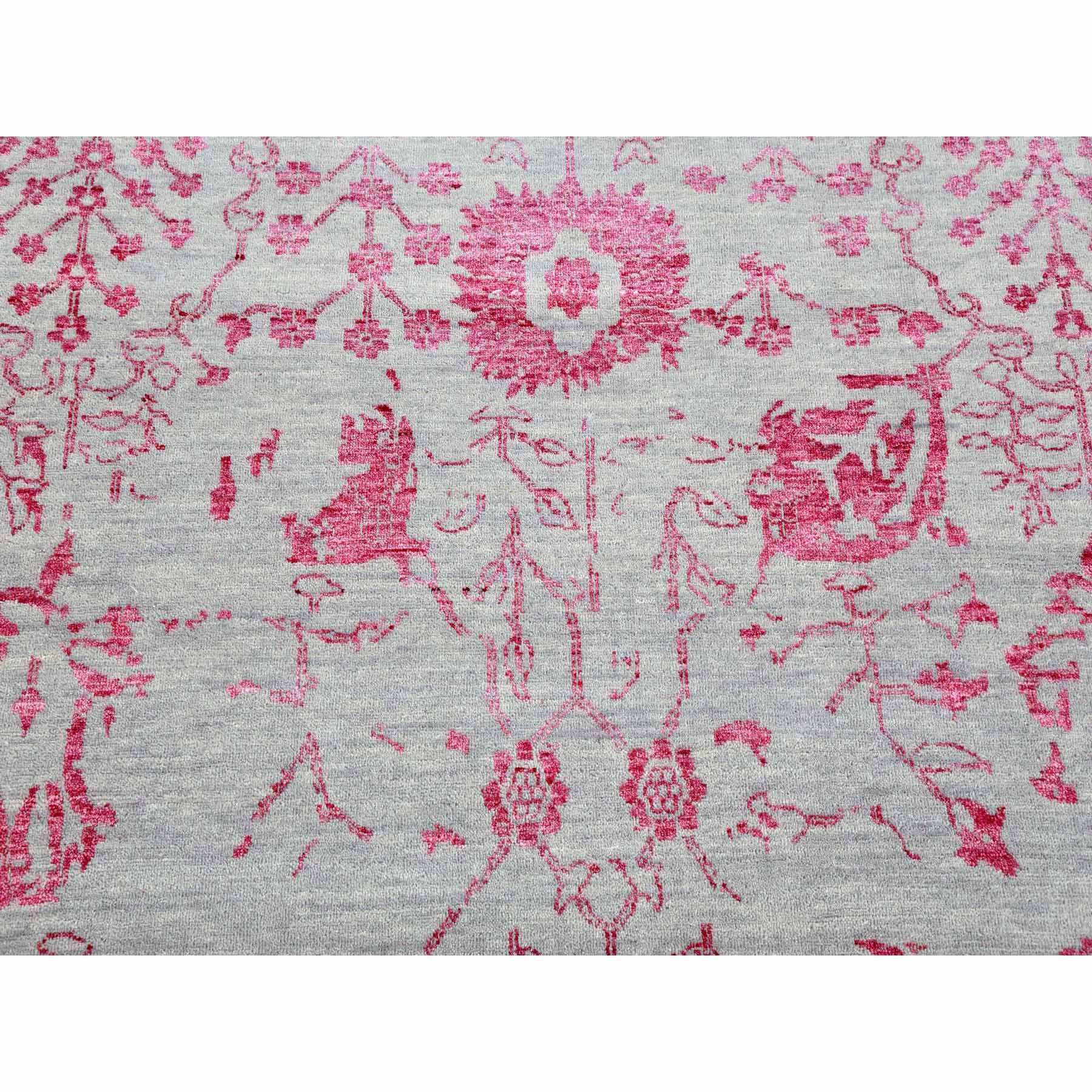 8'10"x11'3" Beige and Pink, Broken Persian Tabriz Erased Design, Wool and Silk Hand Knotted, Oriental Rug HR79275 - Image 9