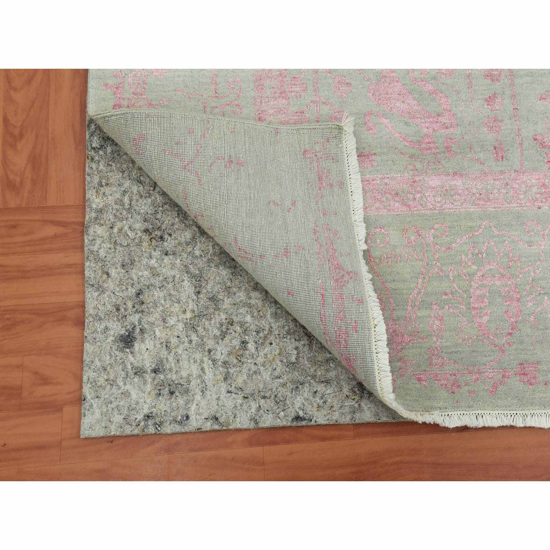 9'x11'10" Sage Gray with Touches of Pink, Broken Erased Persian Design Wool and Silk Hand Knotted, Oriental Rug HR79284 - Image 5