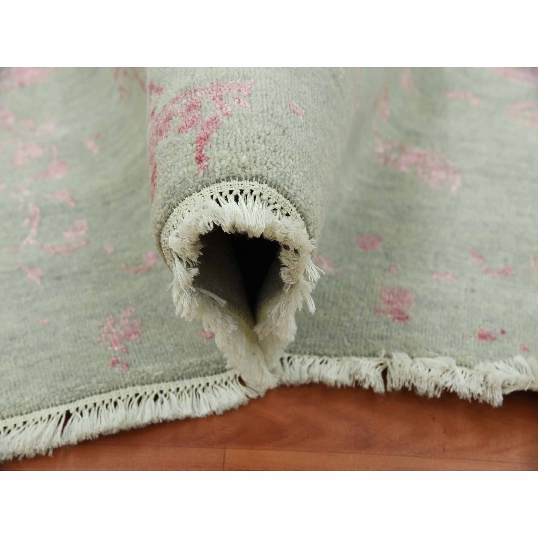 9'x11'10" Sage Gray with Touches of Pink, Broken Erased Persian Design Wool and Silk Hand Knotted, Oriental Rug HR79284 - Image 6