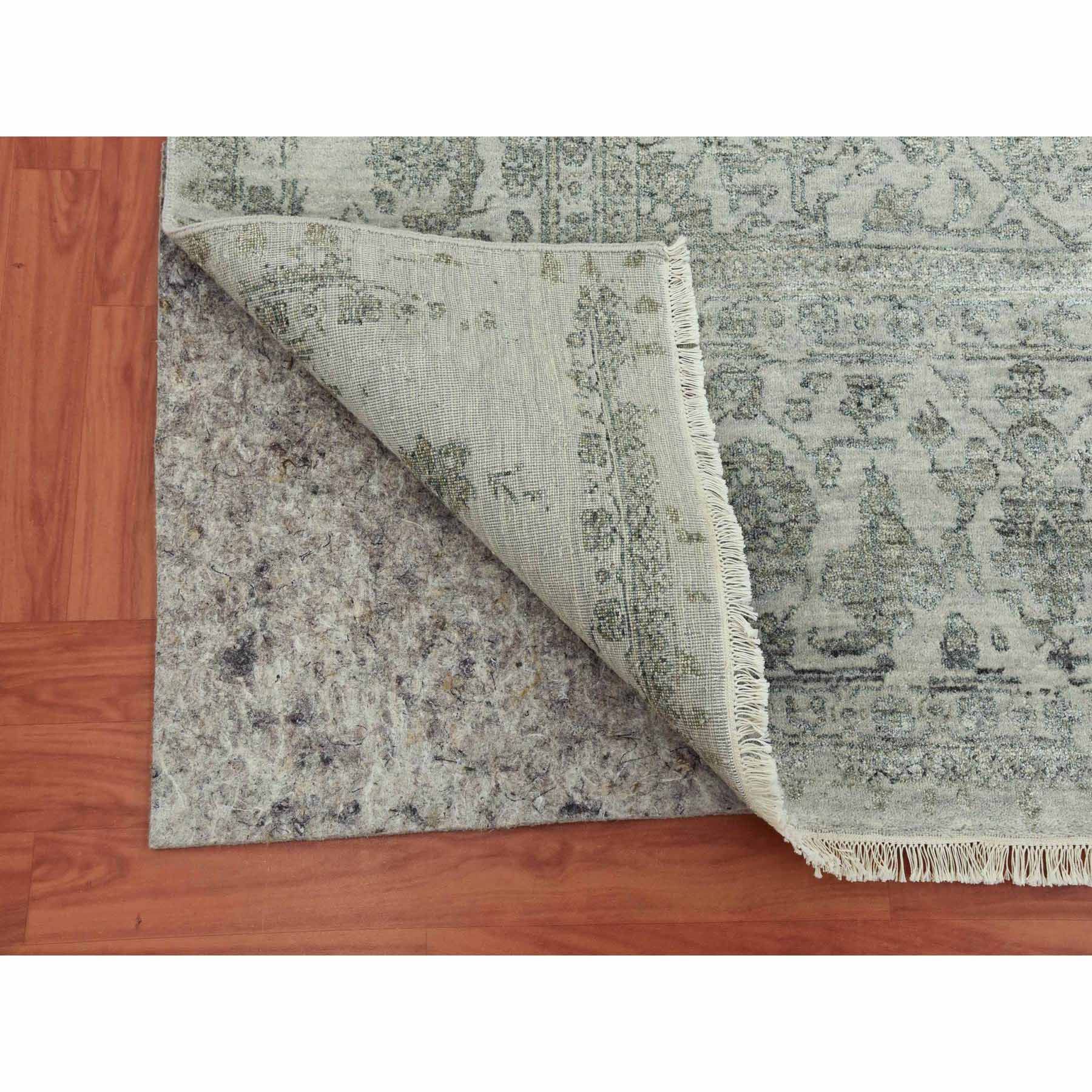 9'10"x14'3" Gainsboro Gray, Wool and Silk Hand Knotted, Broken Persian Erased Heriz Design, Oriental Rug HR79288 - Image 5