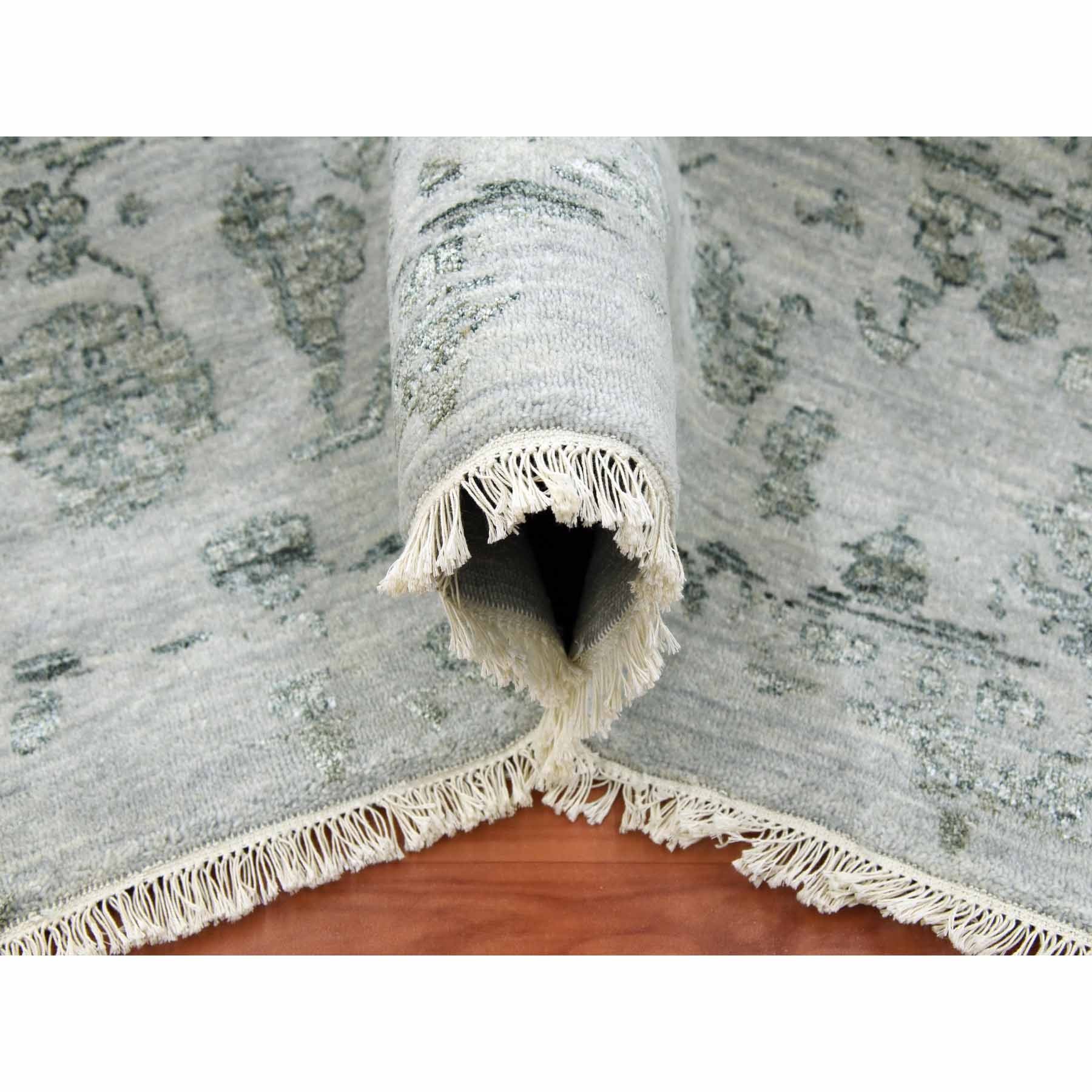 9'10"x14'3" Gainsboro Gray, Wool and Silk Hand Knotted, Broken Persian Erased Heriz Design, Oriental Rug HR79288 - Image 6
