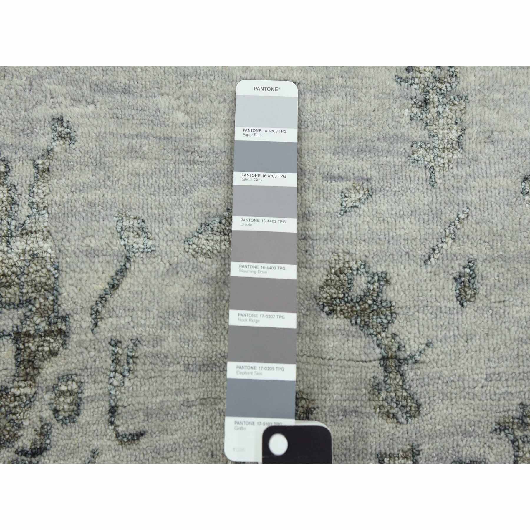 9'10"x14'3" Gainsboro Gray, Wool and Silk Hand Knotted, Broken Persian Erased Heriz Design, Oriental Rug HR79288 - Image 8