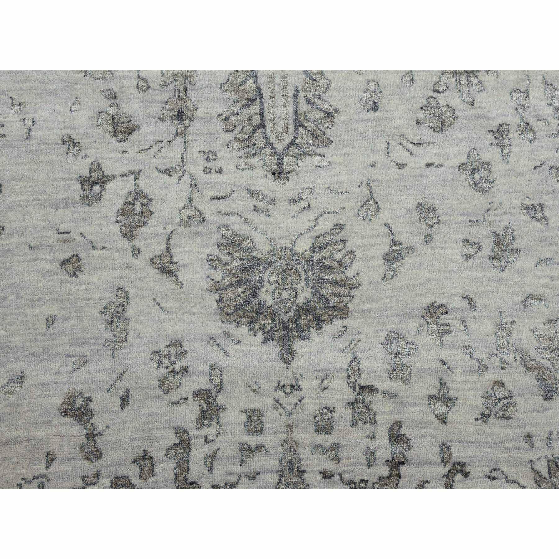 9'10"x14'3" Gainsboro Gray, Wool and Silk Hand Knotted, Broken Persian Erased Heriz Design, Oriental Rug HR79288 - Image 9