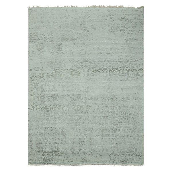 9'9"x13'7" Sage Gray, Hand Knotted Broken Persian Erased Vase Design, Tone On Tone Wool and Silk, Oriental Rug HR79289
