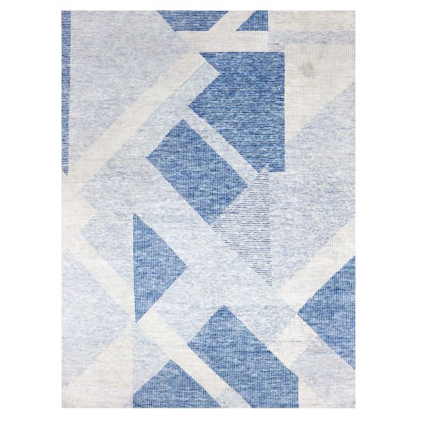 9'2"x12'3" Steel Blue, Soft Pile Organic Wool, Hand Knotted Geometric Art Nouveau Collection, Oriental Rug HR79294