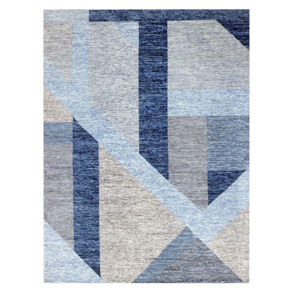 9'2"x11'10" Beau Blue, Geometric Art Nouveau Collection Soft to the Touch, Soft Wool Hand Knotted, Oriental Rug HR79295