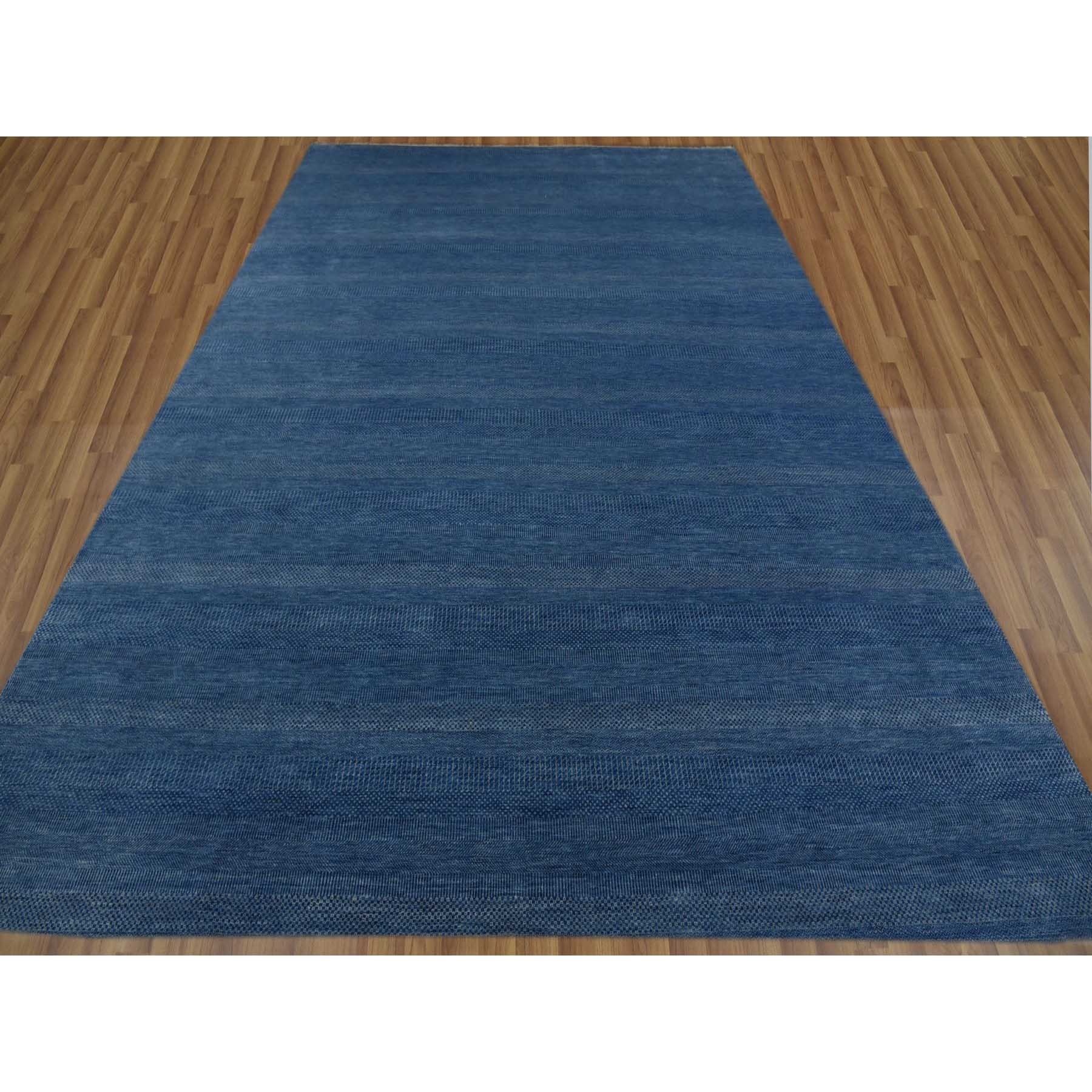 12'x18' Dark Sapphire, Hand Knotted Grass Design, Dense Weave Tone on Tone, Soft Pile Wool and Silk, Oversized Oriental Rug HR79358 - Image 2