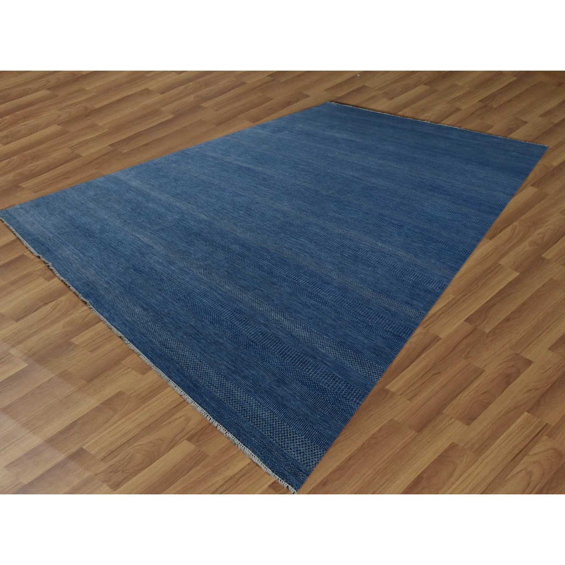 12'x18' Dark Sapphire, Hand Knotted Grass Design, Dense Weave Tone on Tone, Soft Pile Wool and Silk, Oversized Oriental Rug HR79358 - Image 3