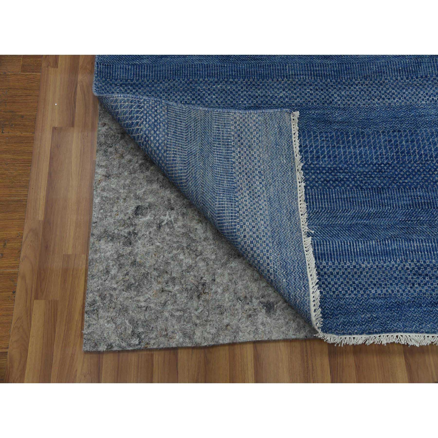 12'x18' Dark Sapphire, Hand Knotted Grass Design, Dense Weave Tone on Tone, Soft Pile Wool and Silk, Oversized Oriental Rug HR79358 - Image 4