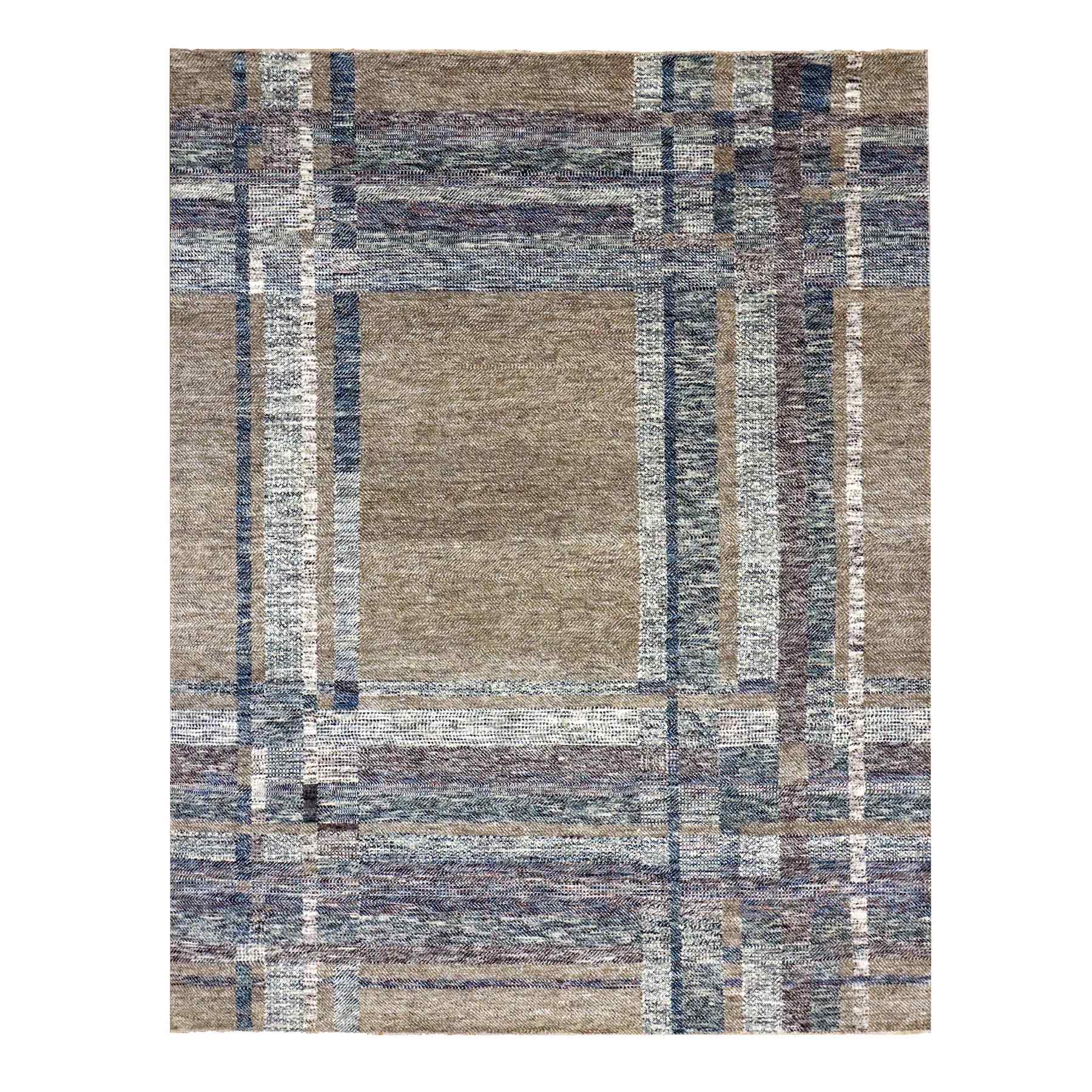 8'2"x10'2" Almond Brown, Modern Geometric Opened Up Plaid Design, 100% Wool Hand Knotted, Oriental Rug HR79378
