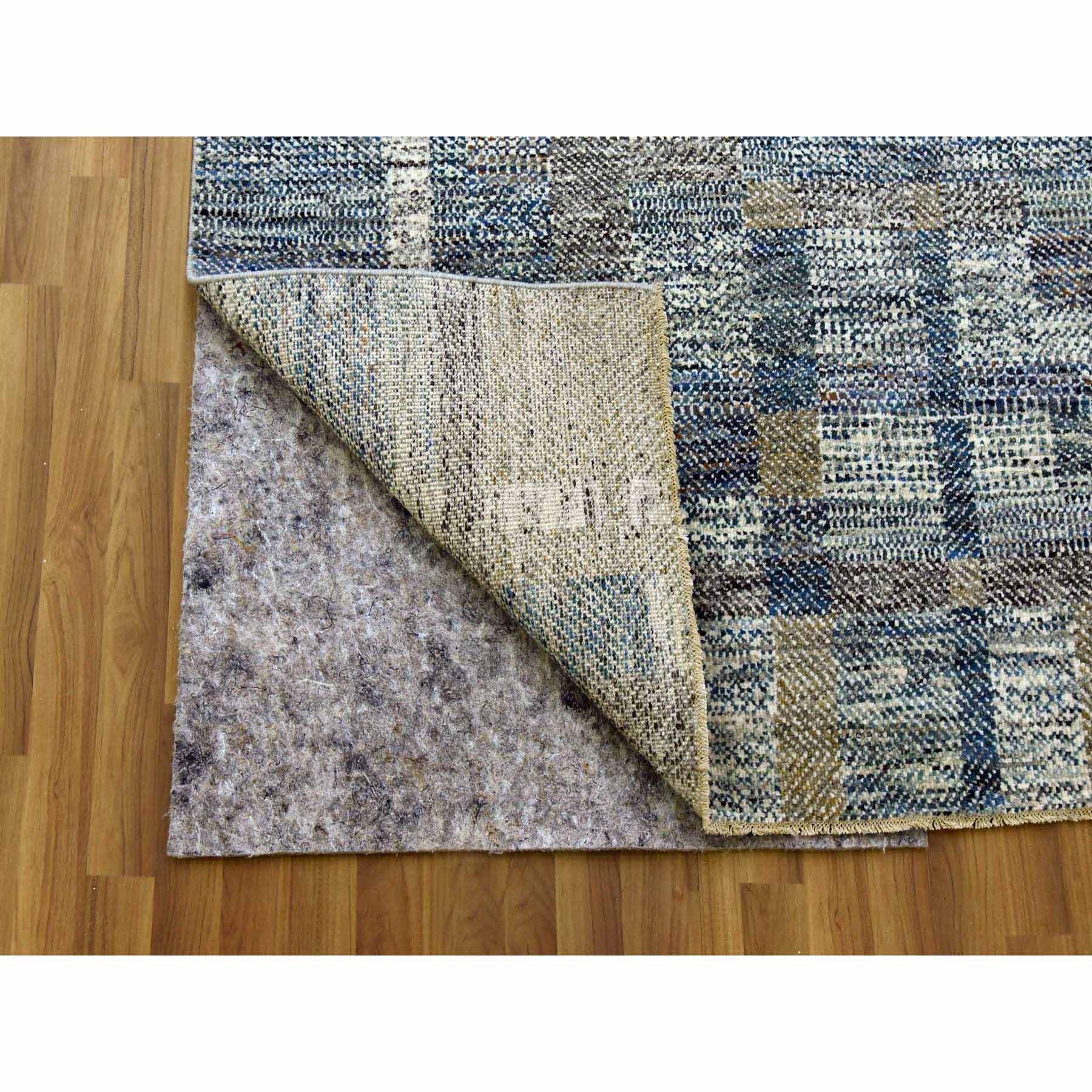 8'2"x10'2" Almond Brown, Modern Geometric Opened Up Plaid Design, 100% Wool Hand Knotted, Oriental Rug HR79378 - Image 5