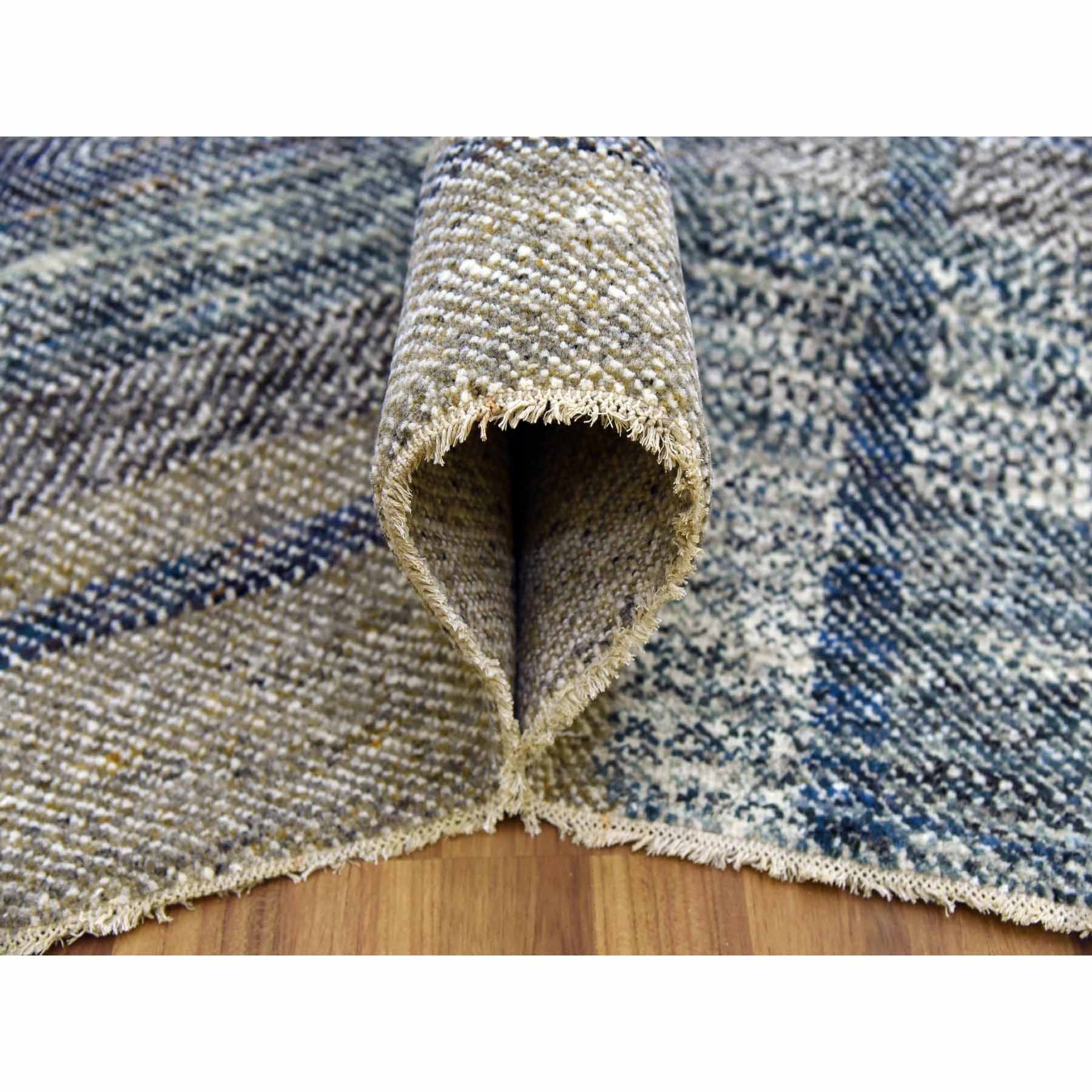 8'2"x10'2" Almond Brown, Modern Geometric Opened Up Plaid Design, 100% Wool Hand Knotted, Oriental Rug HR79378 - Image 6