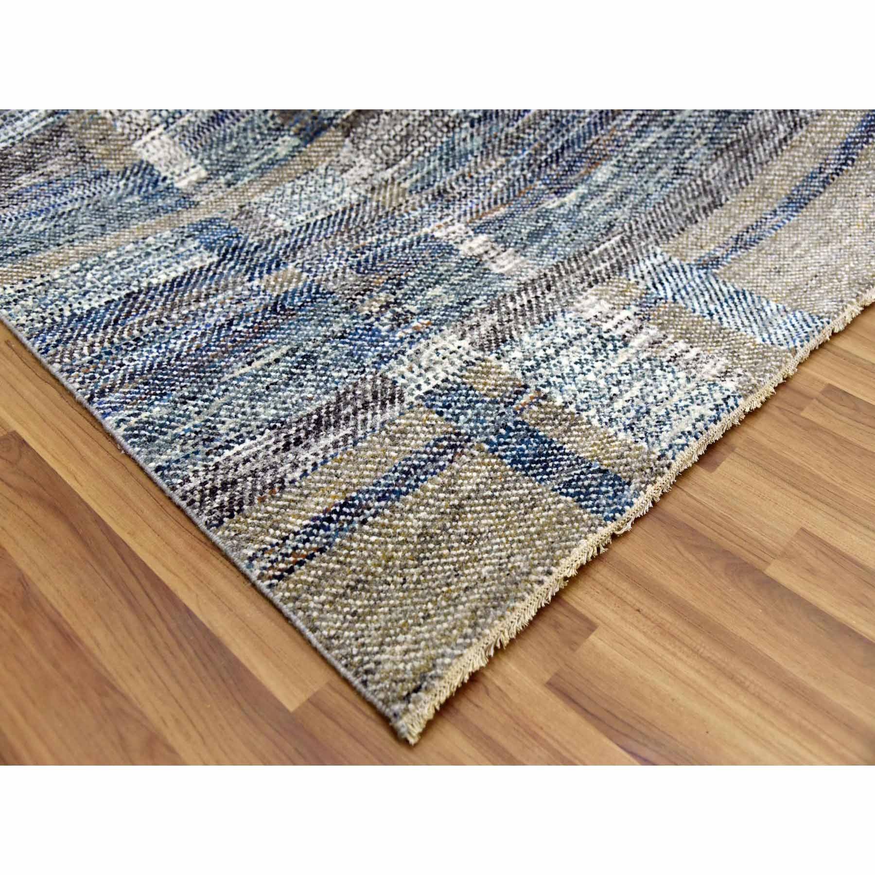 8'2"x10'2" Almond Brown, Modern Geometric Opened Up Plaid Design, 100% Wool Hand Knotted, Oriental Rug HR79378 - Image 7