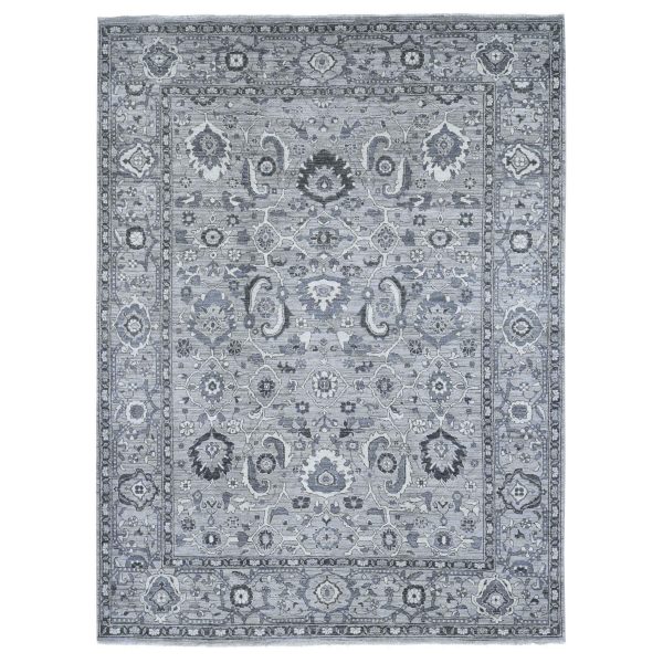 9'1"x12'3" Silver Gray, Peshawar with Sultanabad All Over Design, Hand Knotted, Pure Wool Oriental Rug HR80452
