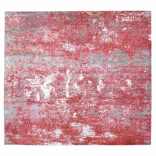 15'3"x16'6" Imperial Red, Modern Abstract Galaxy Design Persian Knot, Pure Soft Wool Hand Knotted, XL Square Oriental Rug HR80515