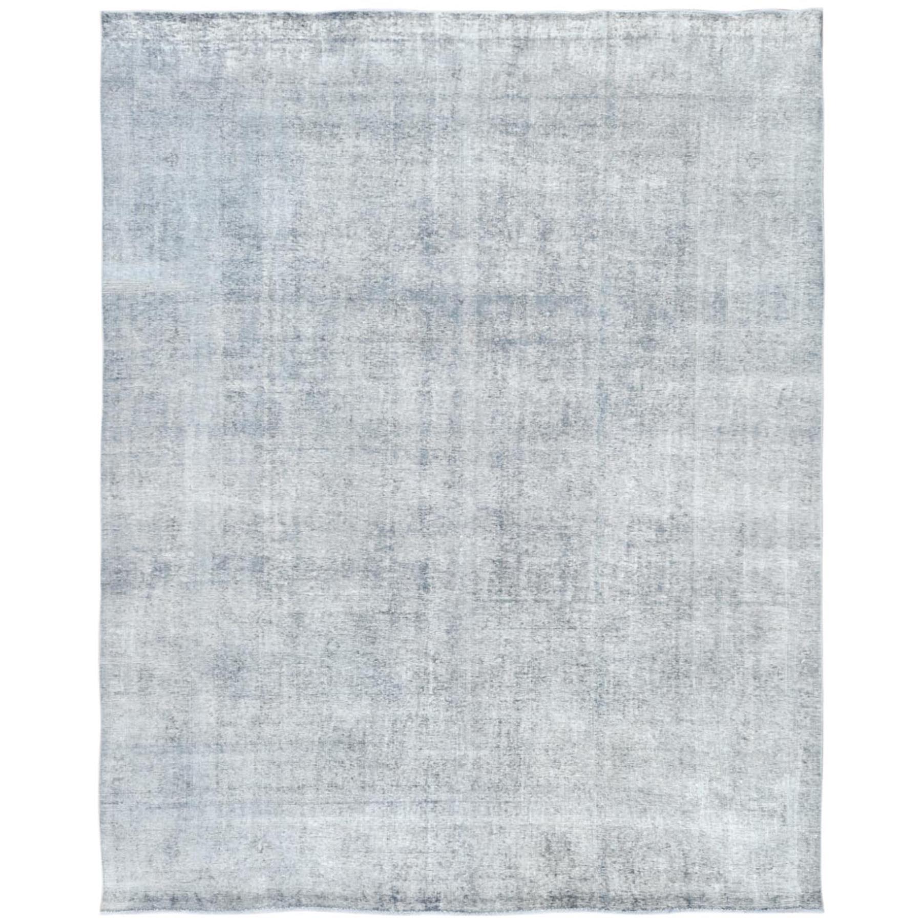 9'5"x12'2" Light Gray, Shaved Down Rustic Look, Worn Wool Hand Knotted, Vintage Persian Tabriz, Oriental Rug HR82097