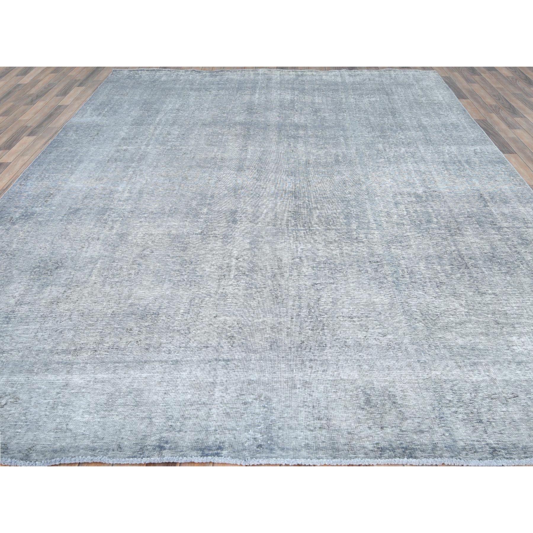 9'5"x12'2" Light Gray, Shaved Down Rustic Look, Worn Wool Hand Knotted, Vintage Persian Tabriz, Oriental Rug HR82097 - Image 3
