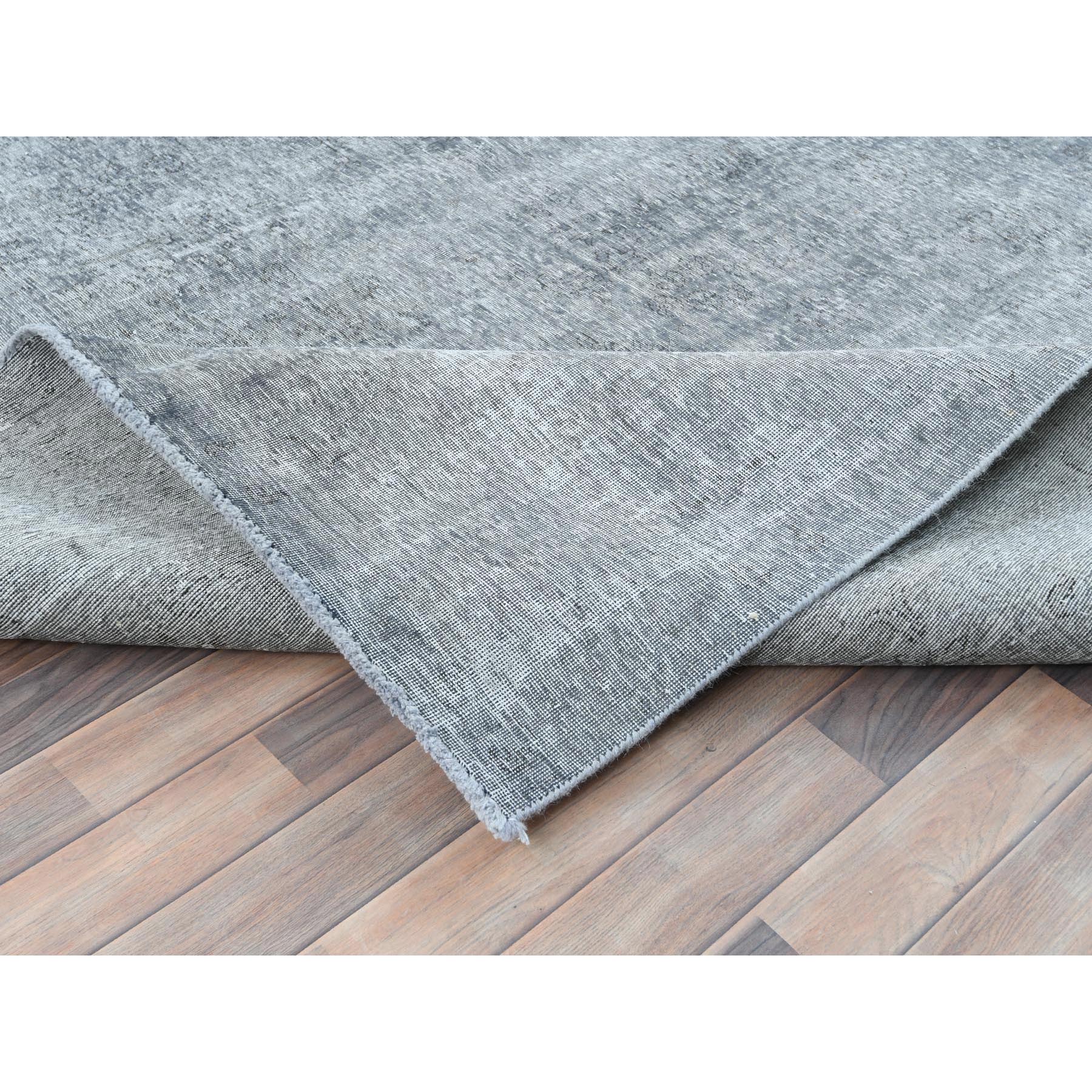 9'5"x12'2" Light Gray, Shaved Down Rustic Look, Worn Wool Hand Knotted, Vintage Persian Tabriz, Oriental Rug HR82097 - Image 7