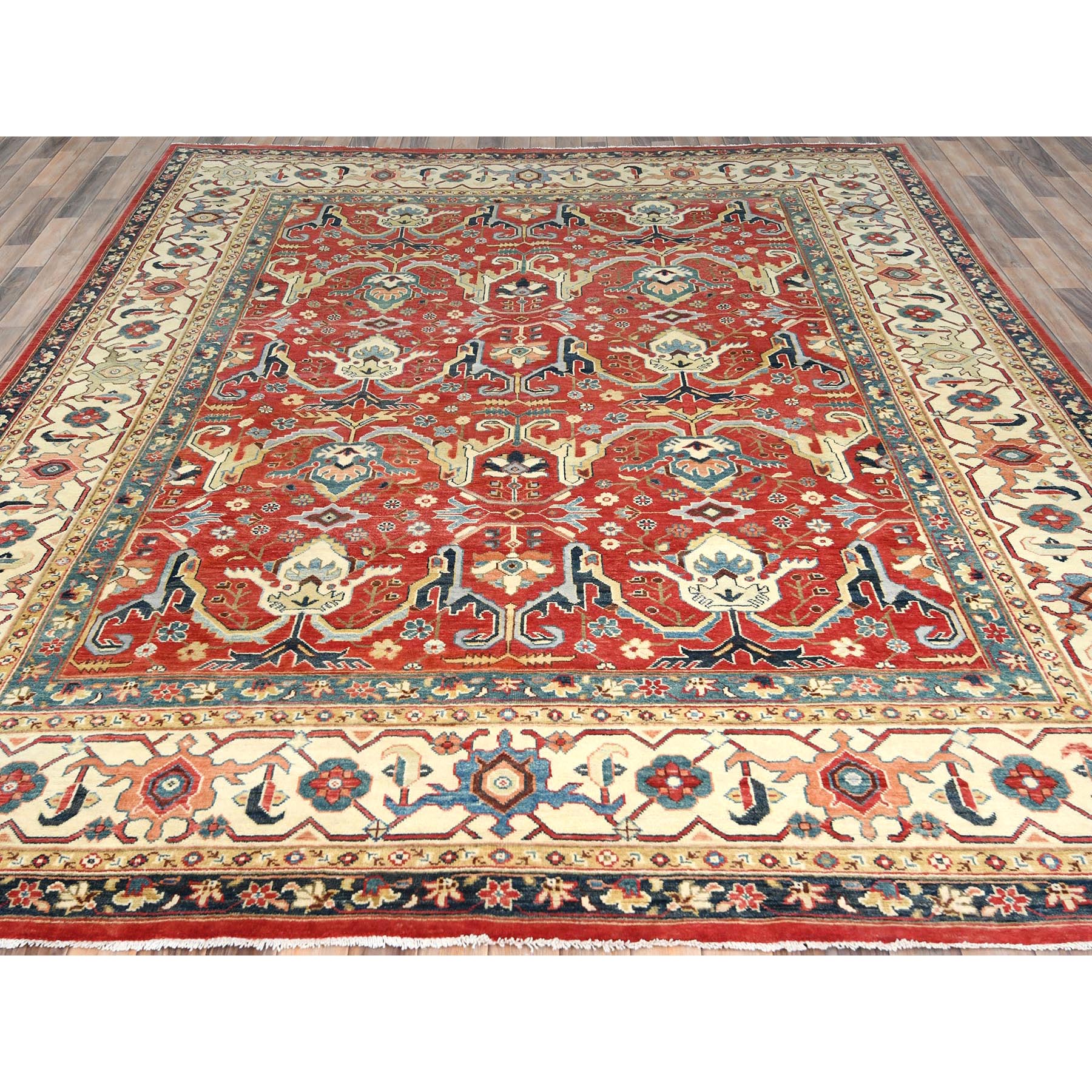 9'x12' Soft Red, Dense Weave Pure Wool Hand Knotted, Afghan Peshawar with Bijar Garus Design Vegetable Dyes, Oriental Rug HR82151 - Image 3