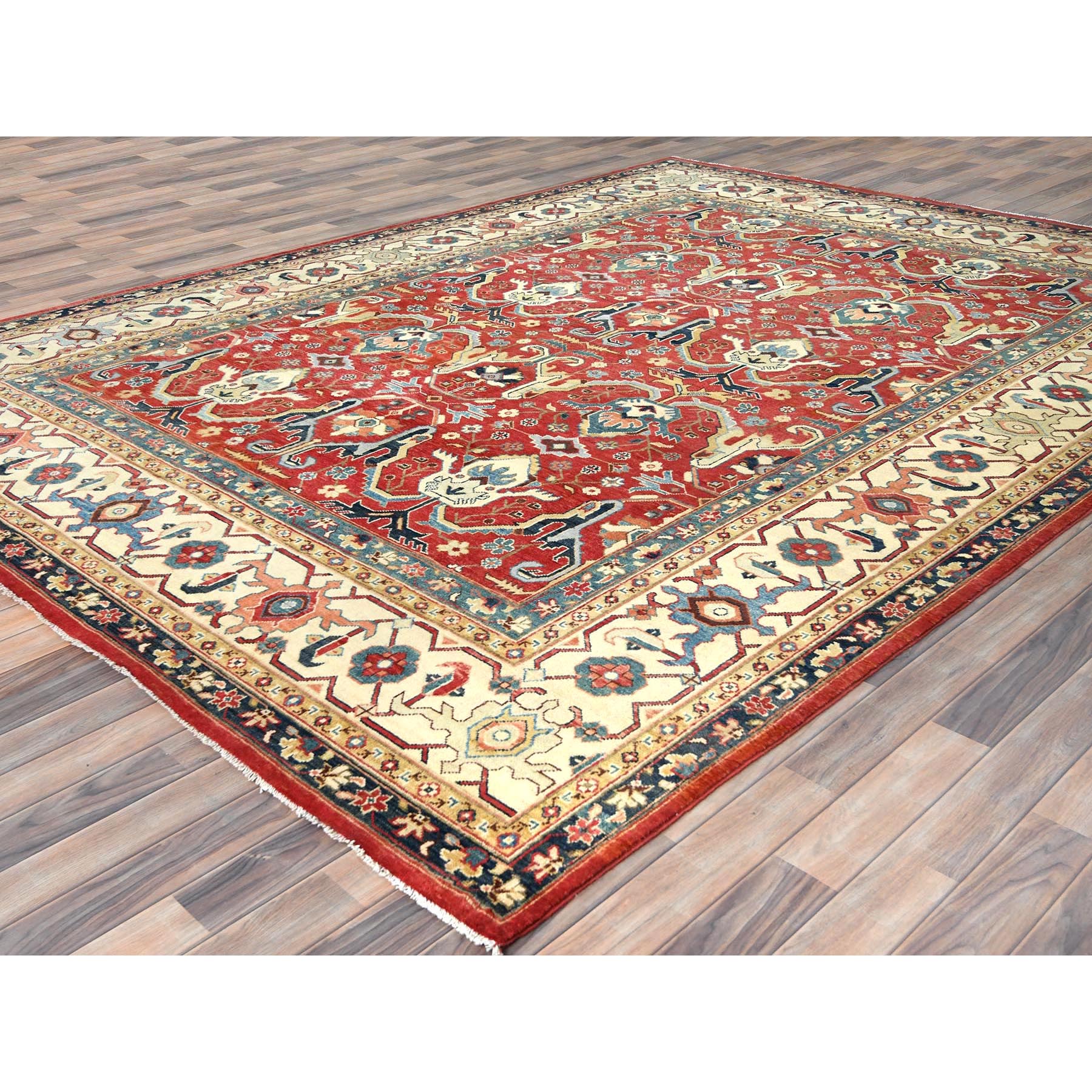 9'x12' Soft Red, Dense Weave Pure Wool Hand Knotted, Afghan Peshawar with Bijar Garus Design Vegetable Dyes, Oriental Rug HR82151 - Image 4