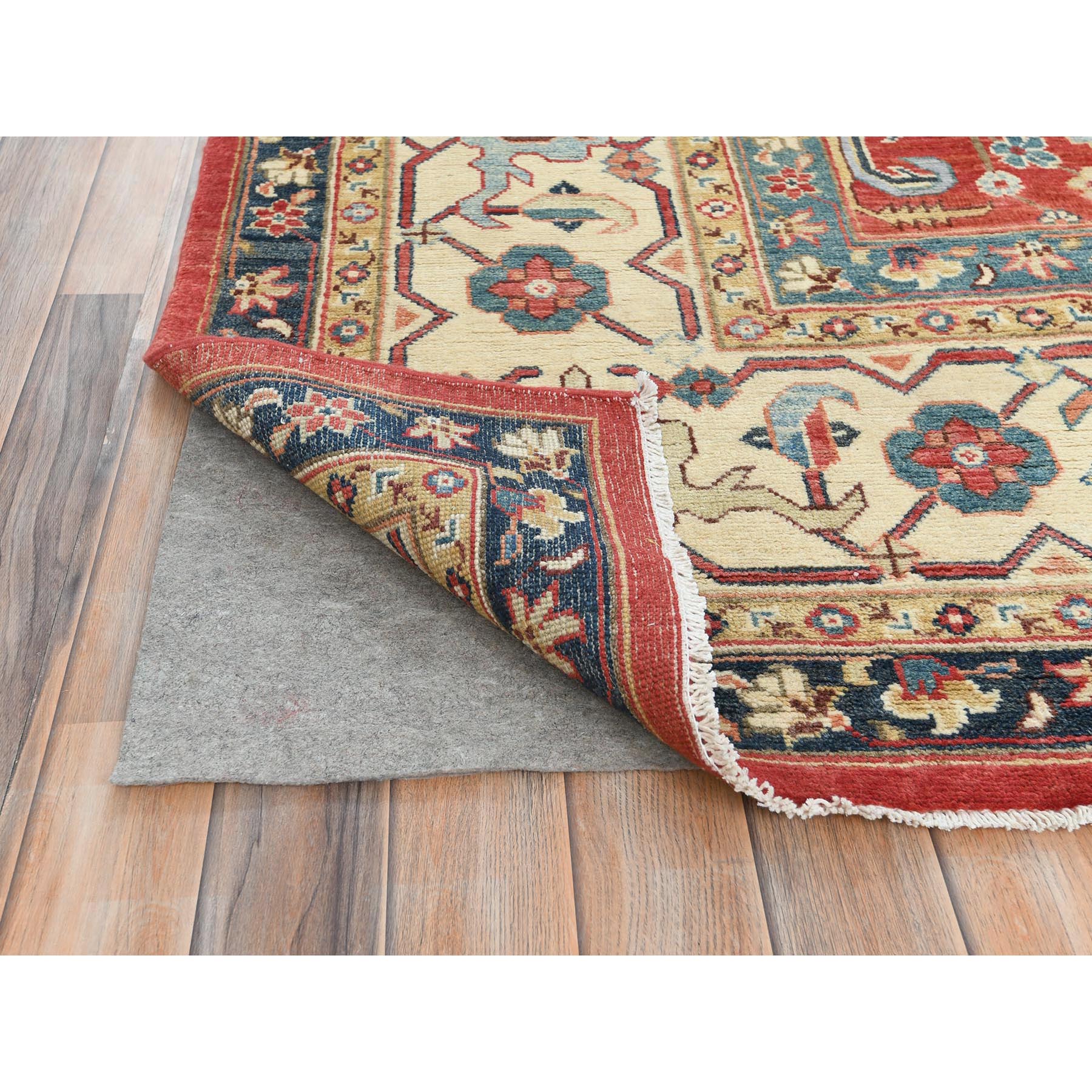 9'x12' Soft Red, Dense Weave Pure Wool Hand Knotted, Afghan Peshawar with Bijar Garus Design Vegetable Dyes, Oriental Rug HR82151 - Image 5