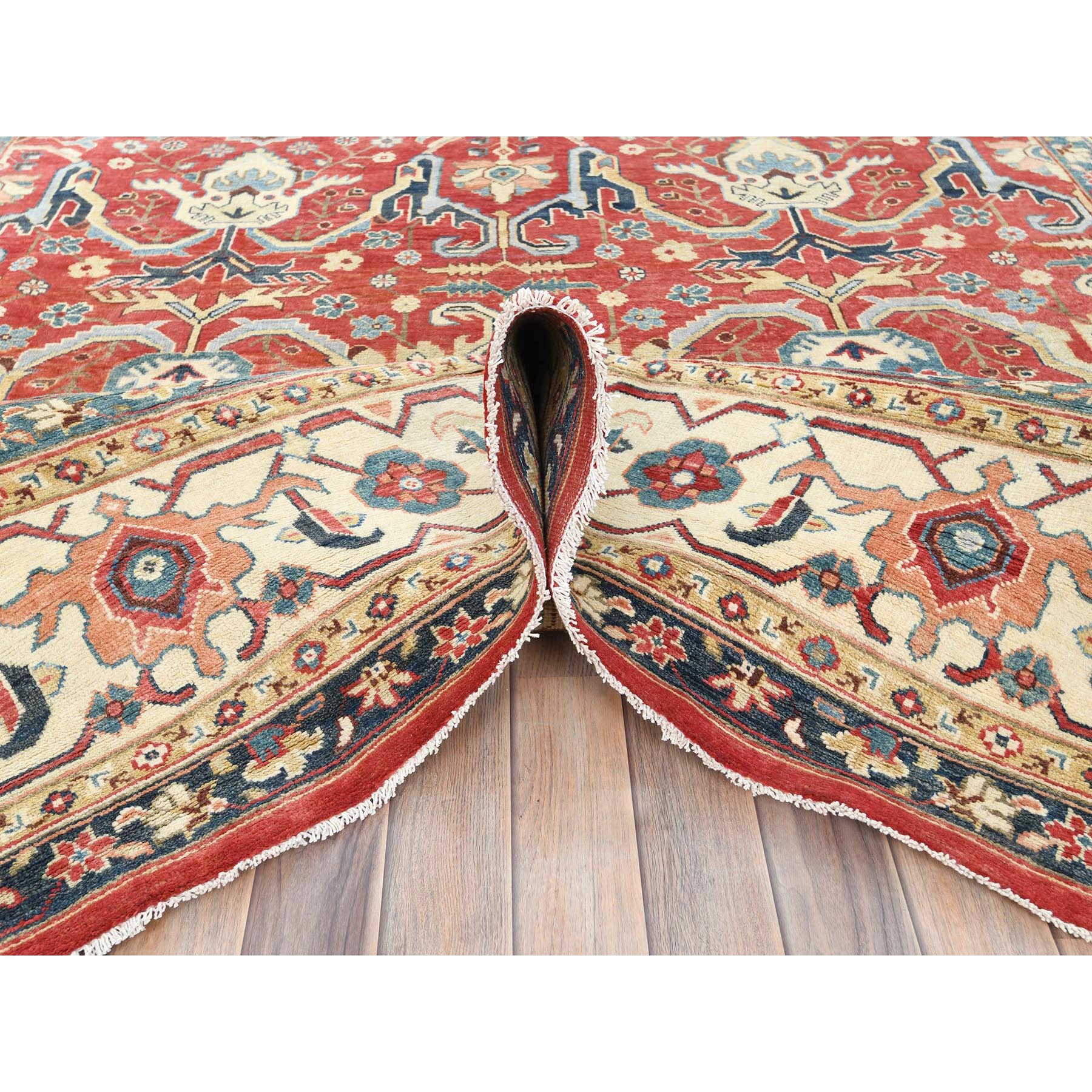 9'x12' Soft Red, Dense Weave Pure Wool Hand Knotted, Afghan Peshawar with Bijar Garus Design Vegetable Dyes, Oriental Rug HR82151 - Image 6