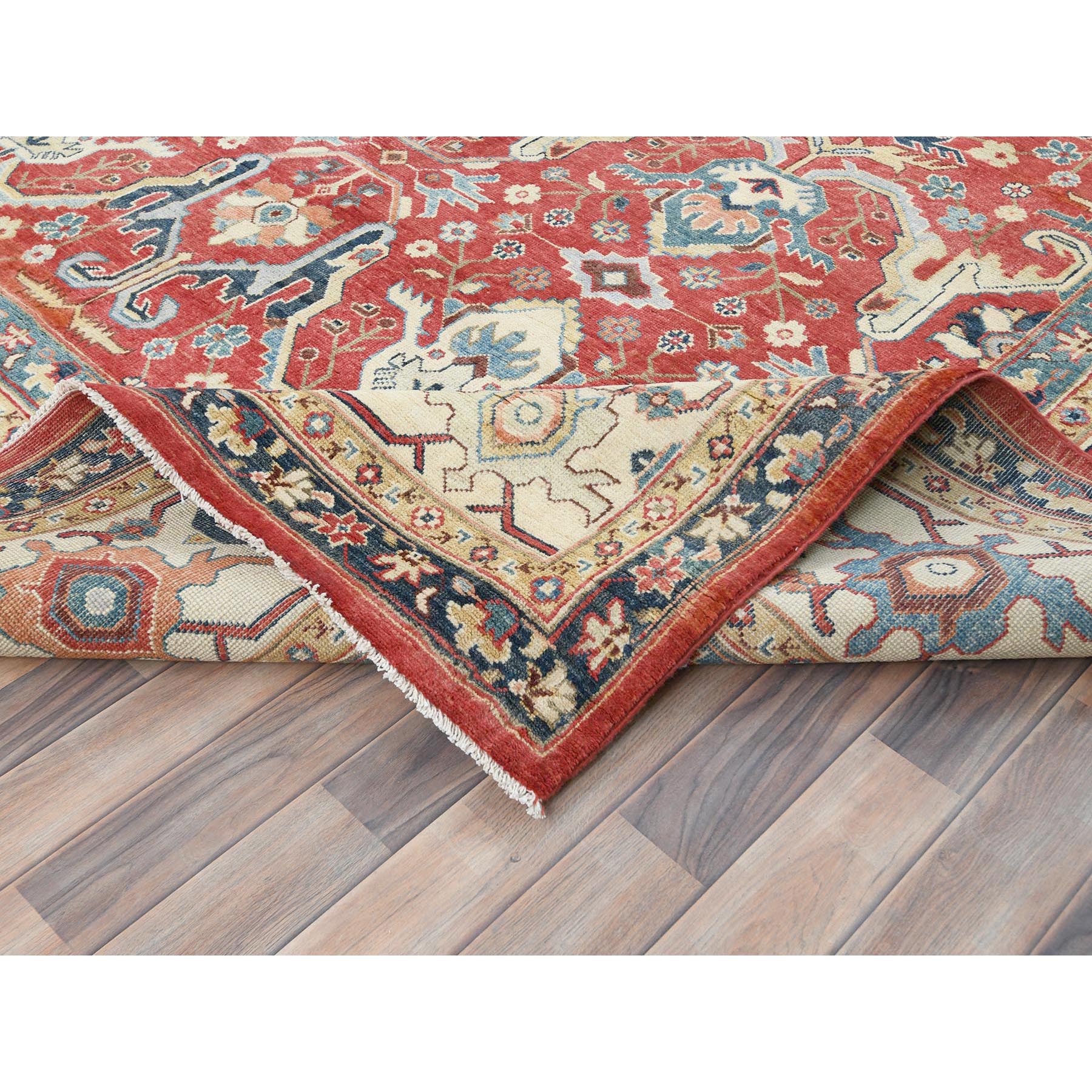 9'x12' Soft Red, Dense Weave Pure Wool Hand Knotted, Afghan Peshawar with Bijar Garus Design Vegetable Dyes, Oriental Rug HR82151 - Image 7