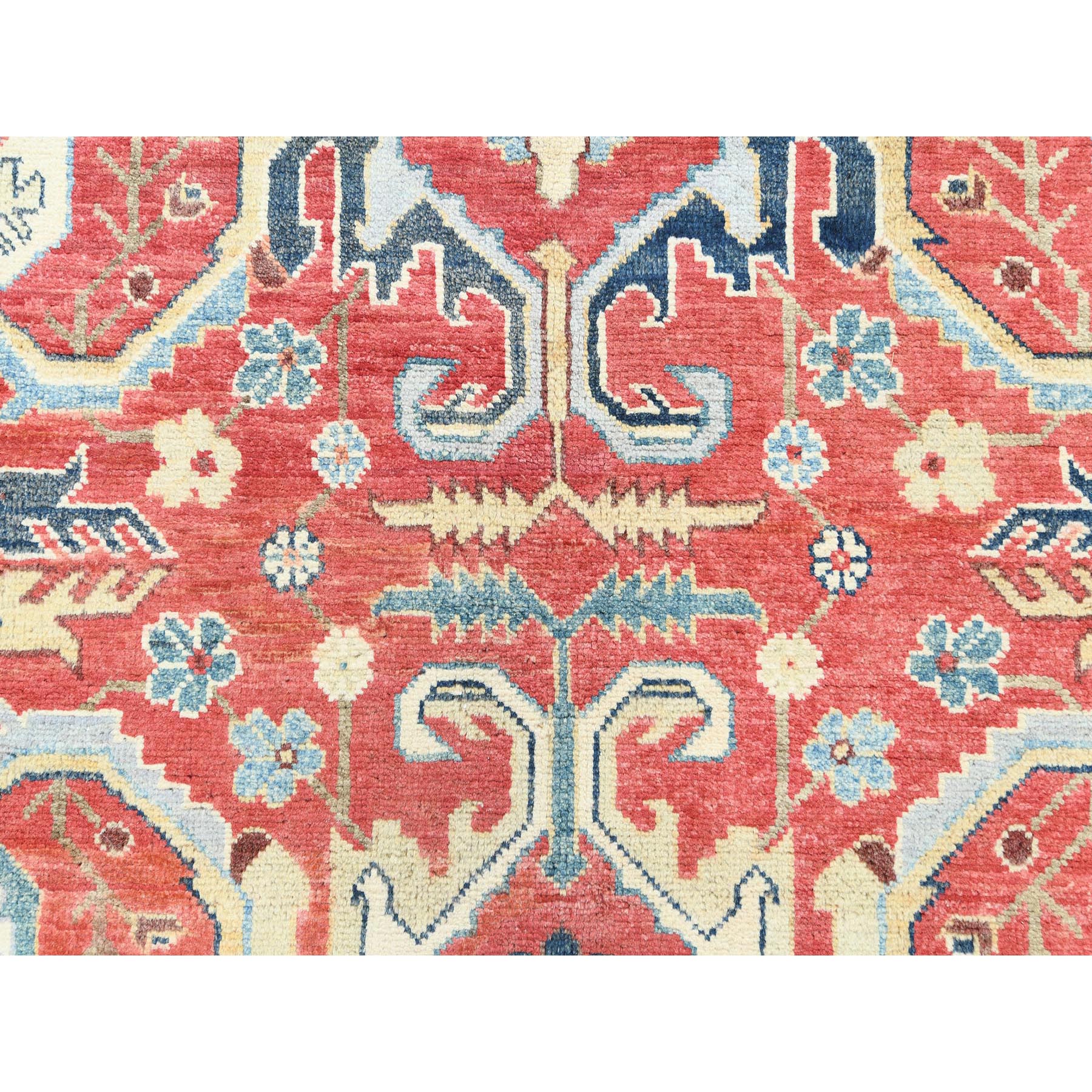 9'x12' Soft Red, Dense Weave Pure Wool Hand Knotted, Afghan Peshawar with Bijar Garus Design Vegetable Dyes, Oriental Rug HR82151 - Image 9