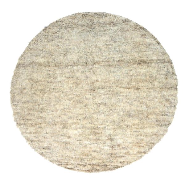 13'6"x13'6" Beige, Shaggy Moroccan Exotic Texture, Undyed Natural Wool Hand Knotted, Round Oriental Rug HR82563