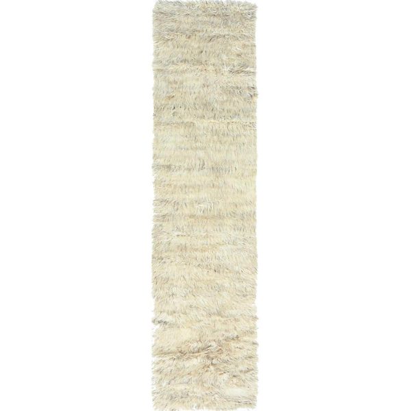 2'7"x10'1" Beige, Shaggy Moroccan Exotic Texture, Undyed Natural Wool Hand Knotted, Runner Oriental Rug HR82573