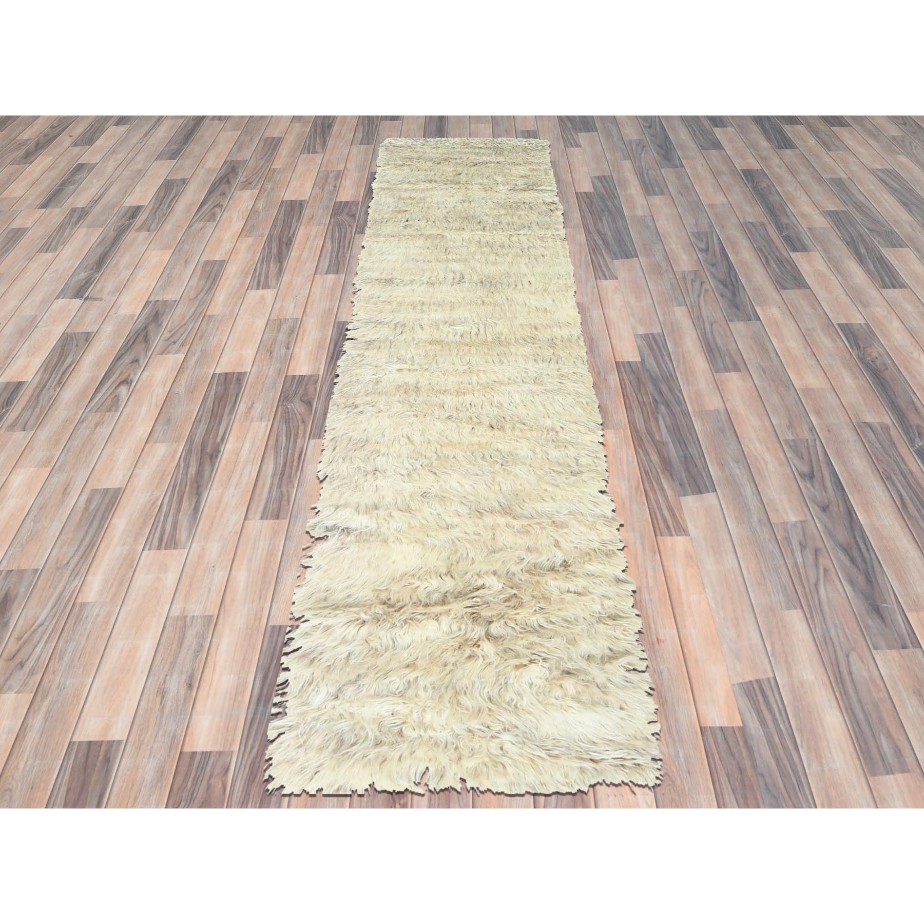 2'7"x10'1" Beige, Shaggy Moroccan Exotic Texture, Undyed Natural Wool Hand Knotted, Runner Oriental Rug HR82573 - Image 2