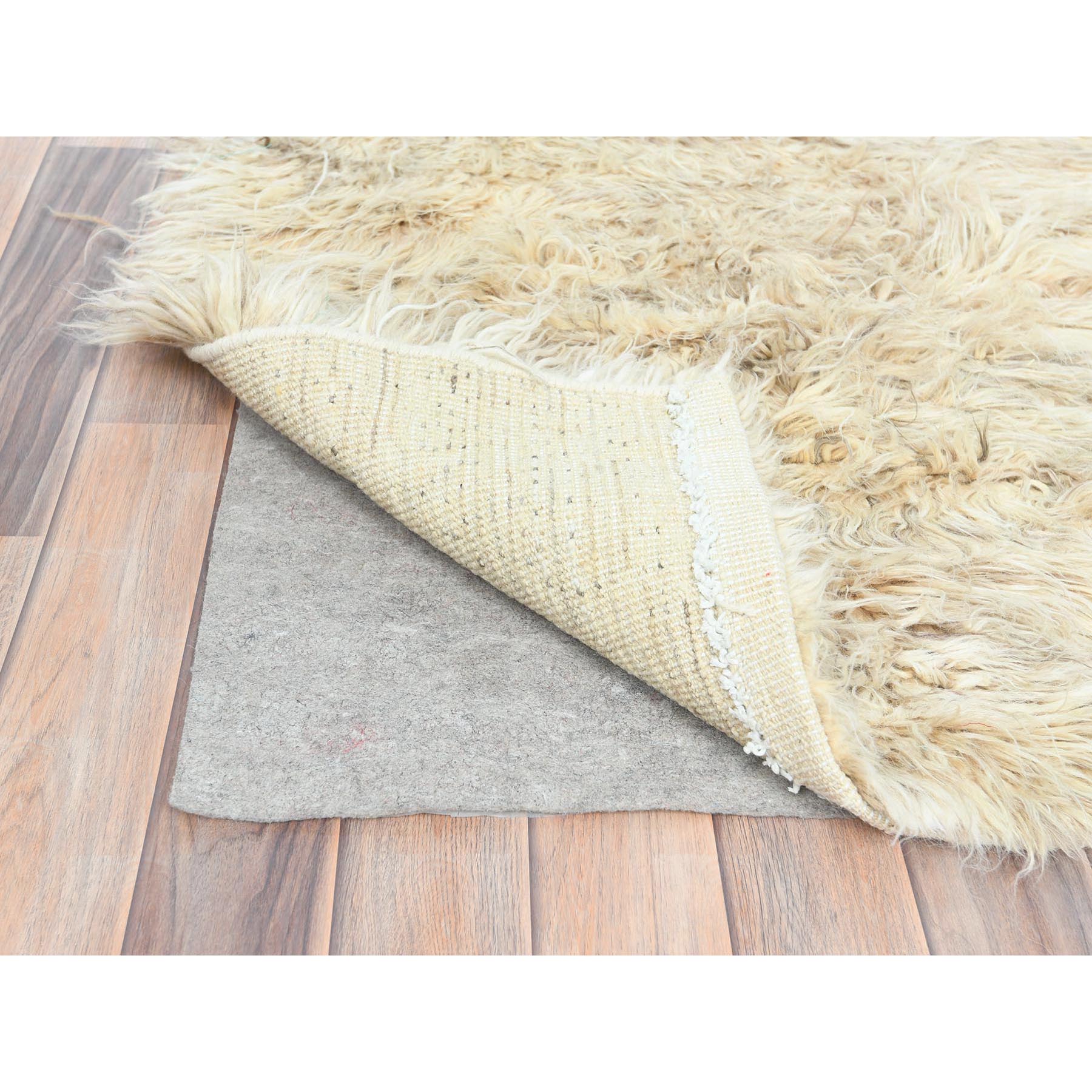 2'7"x10'1" Beige, Shaggy Moroccan Exotic Texture, Undyed Natural Wool Hand Knotted, Runner Oriental Rug HR82573 - Image 3