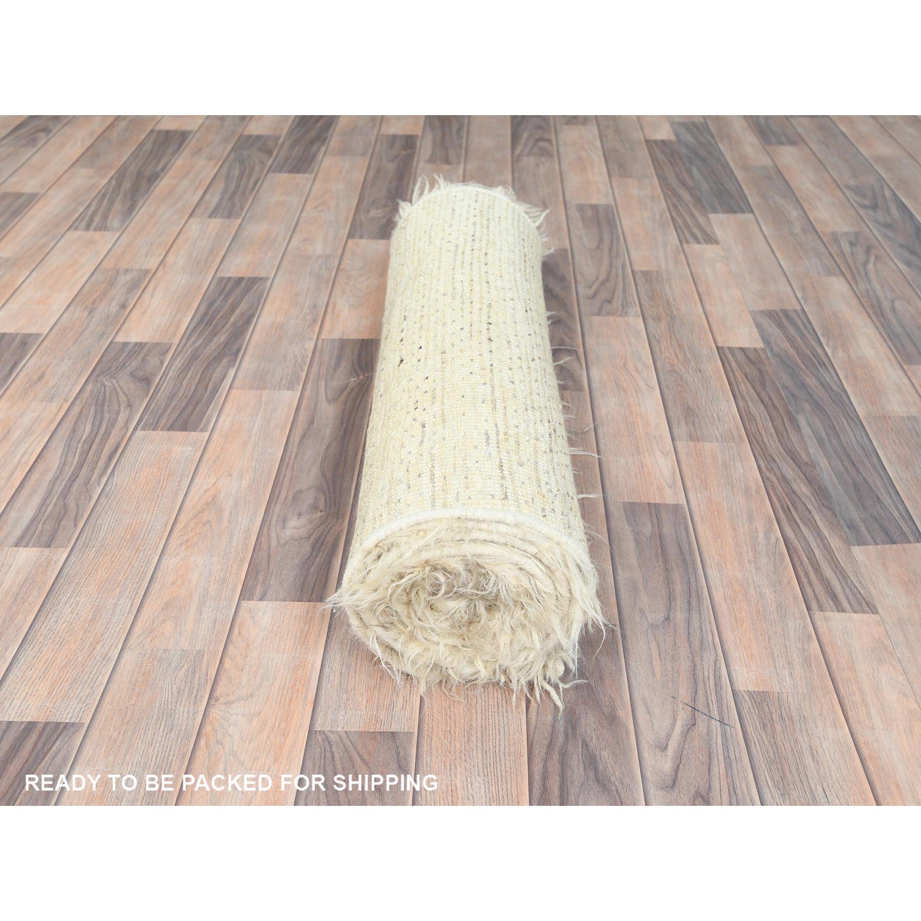 2'7"x10'1" Beige, Shaggy Moroccan Exotic Texture, Undyed Natural Wool Hand Knotted, Runner Oriental Rug HR82573 - Image 5