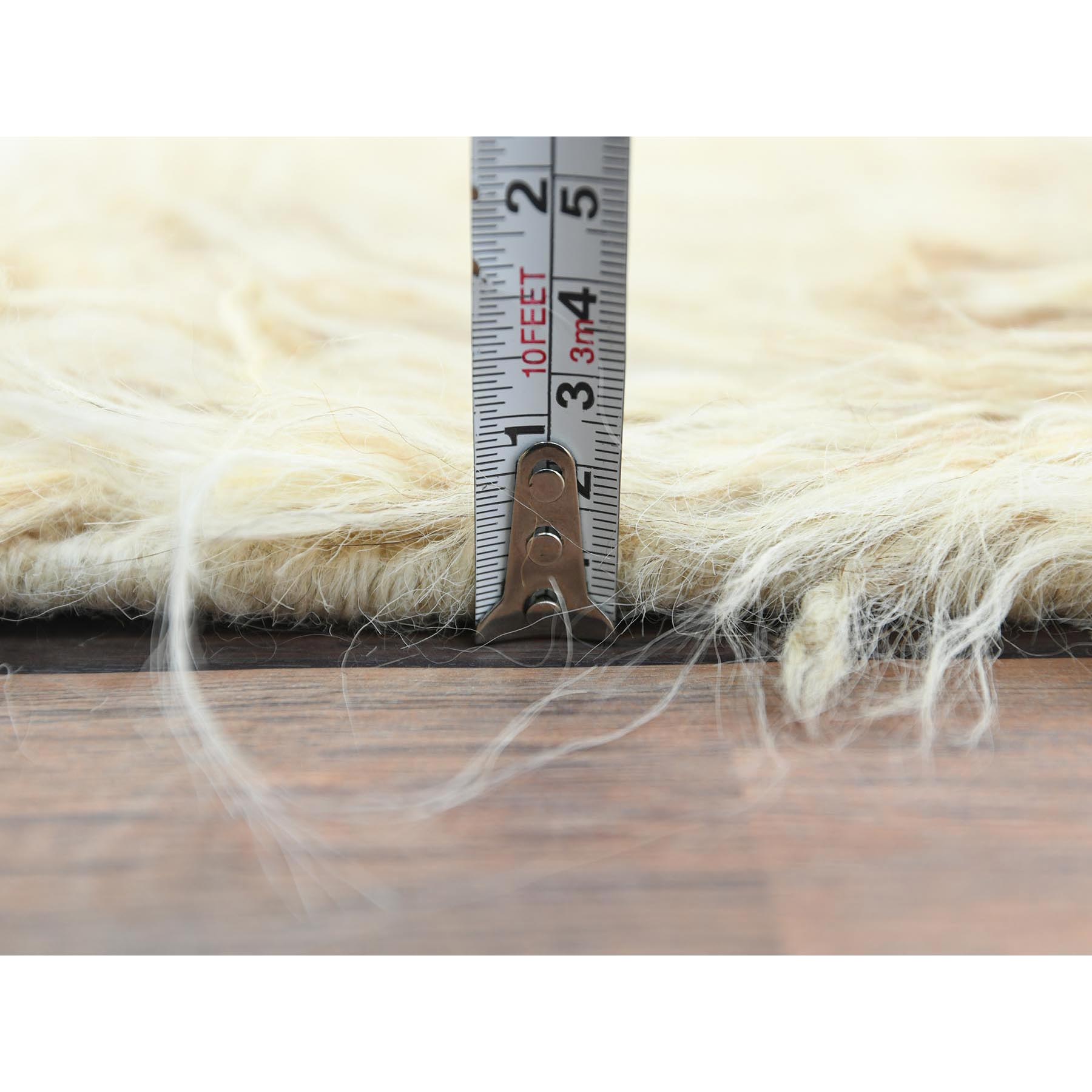 2'7"x10'1" Beige, Shaggy Moroccan Exotic Texture, Undyed Natural Wool Hand Knotted, Runner Oriental Rug HR82573 - Image 6