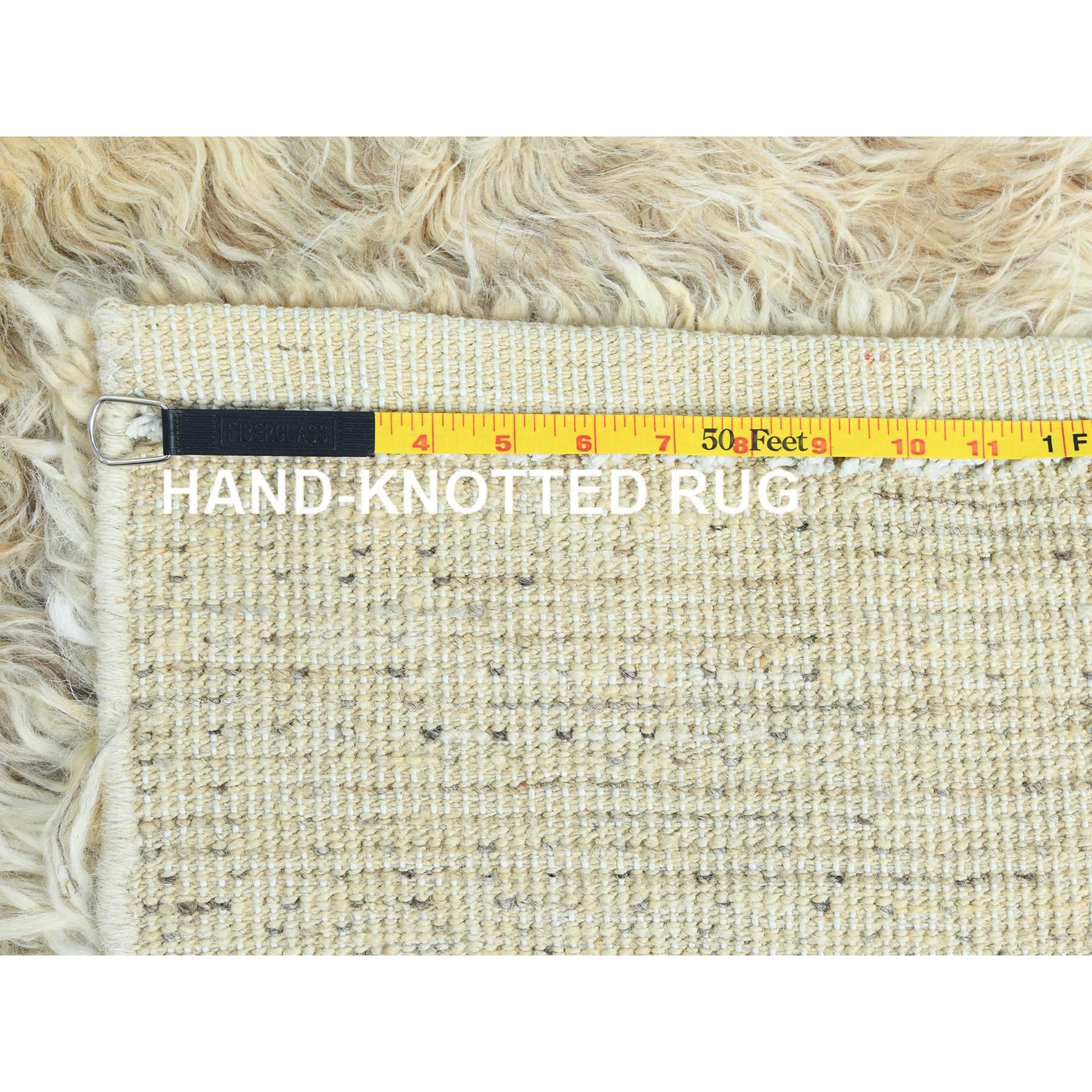 2'7"x10'1" Beige, Shaggy Moroccan Exotic Texture, Undyed Natural Wool Hand Knotted, Runner Oriental Rug HR82573 - Image 7