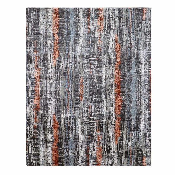 8'x10'1" Deep Space Gray, Dense Weave Persian Knot, Natural Wool Hand Knotted, Abstract Design, Oriental Rug HR83068